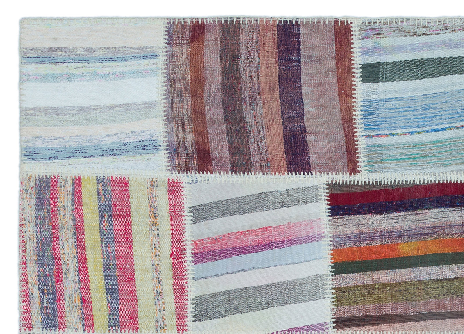 Teselya Beige Striped Wool Handmade Area Rug 5'3" x 7'5"