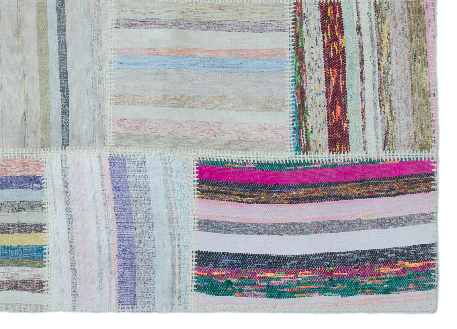 Teselya 25503 Beige Striped Wool Handmade Area Rug 5'3" x 7'4"