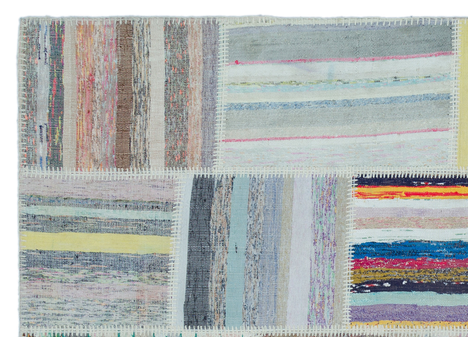 Teselya 25503 Beige Striped Wool Handmade Area Rug 5'3" x 7'4"