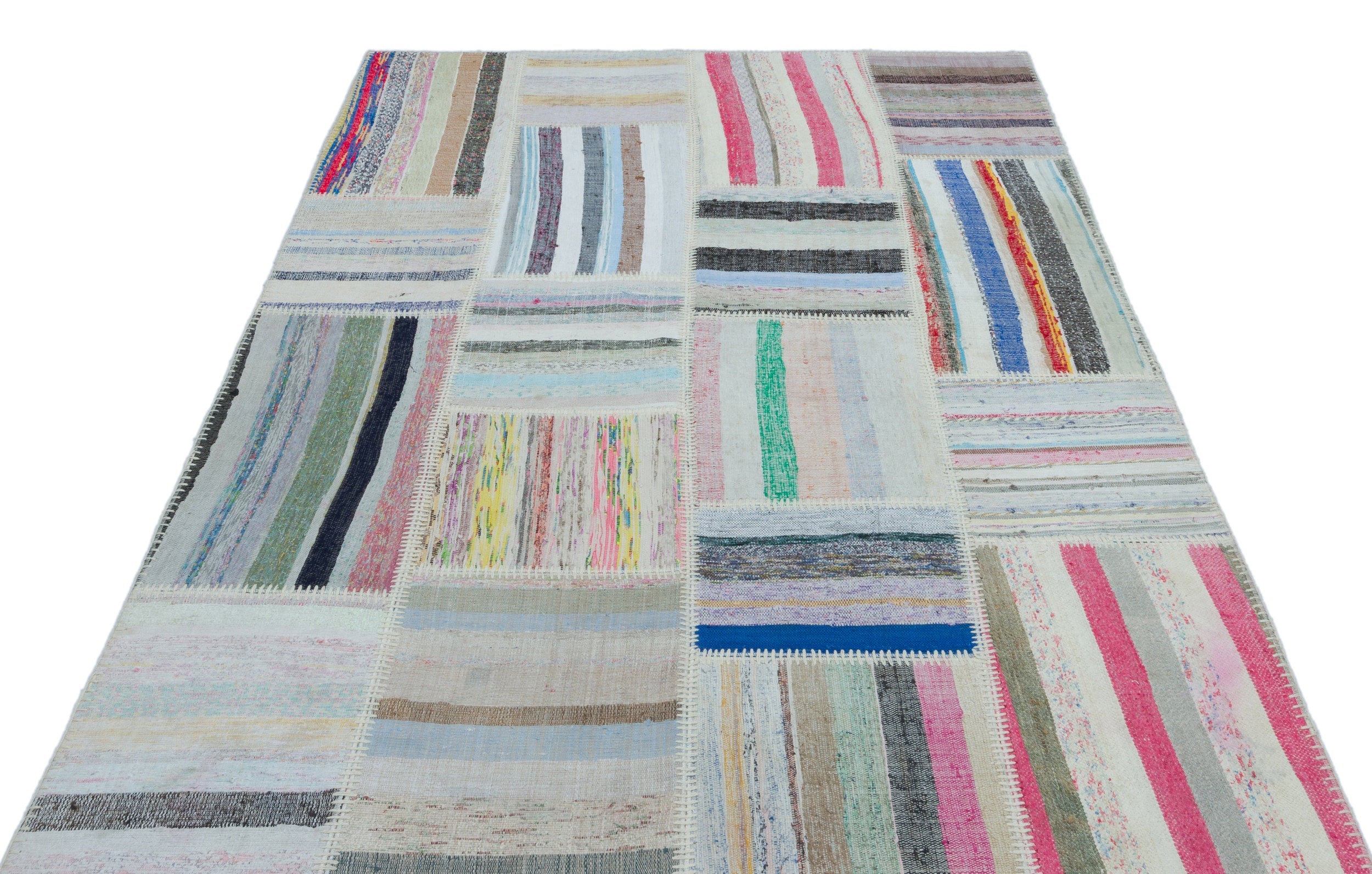 Teselya 25506 Beige Striped Wool Handmade Area Rug 5'3" x 7'4"