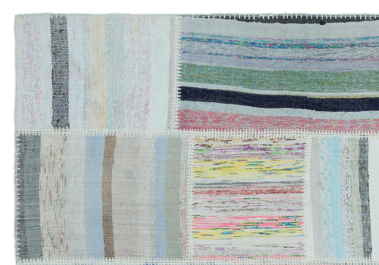 Teselya 25506 Beige Striped Wool Handmade Area Rug 5'3" x 7'4"