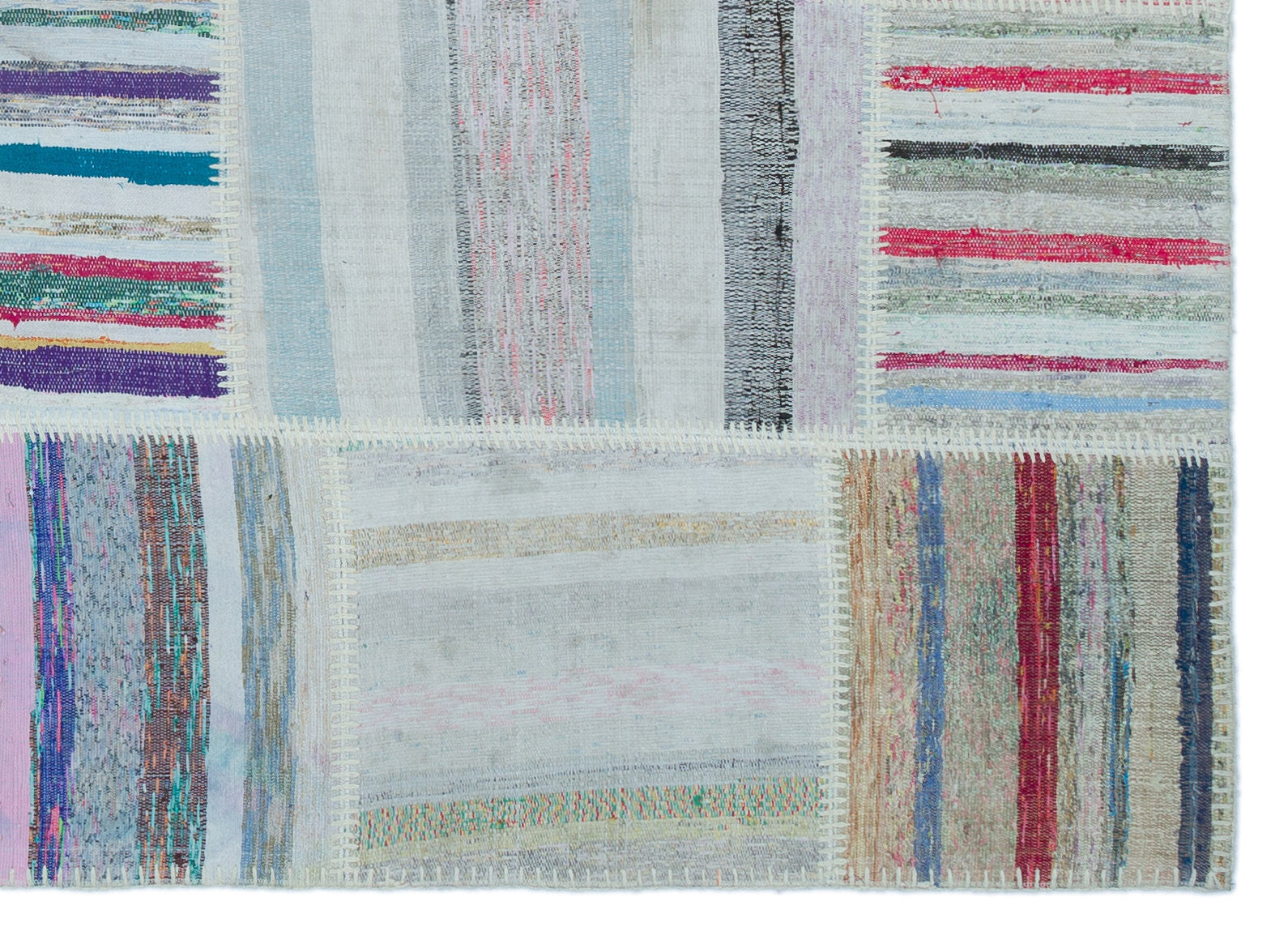 Teselya 25509 Beige Striped Wool Handmade Area Rug 5'2" x 7'3"