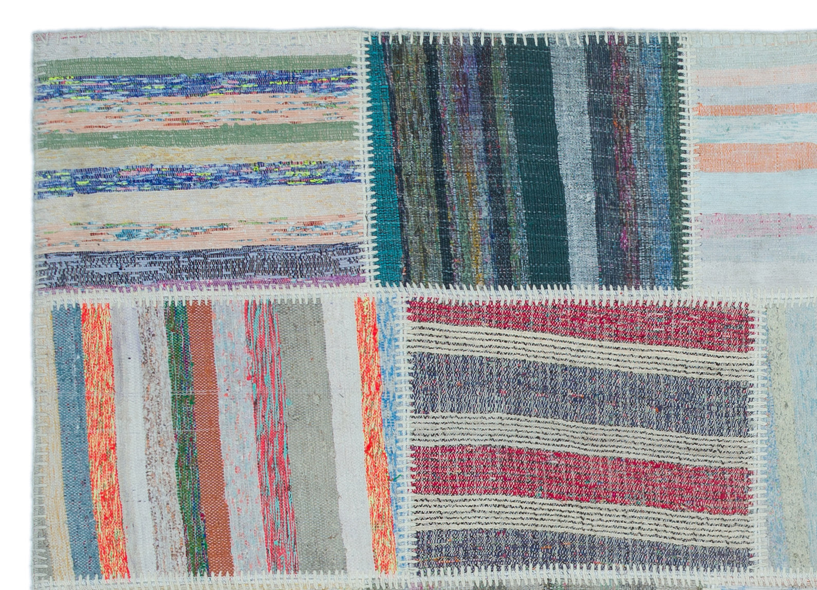 Teselya 25509 Beige Striped Wool Handmade Area Rug 5'2" x 7'3"