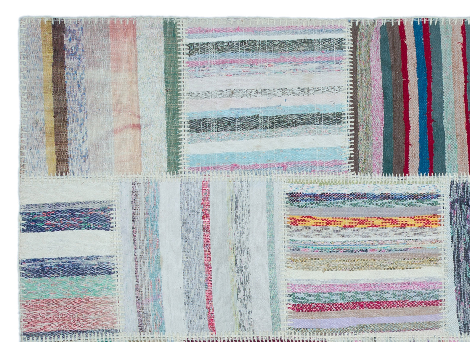 Teselya 25511 Patchwork Striped Wool Handmade Area Rug 5'3" x 7'4"