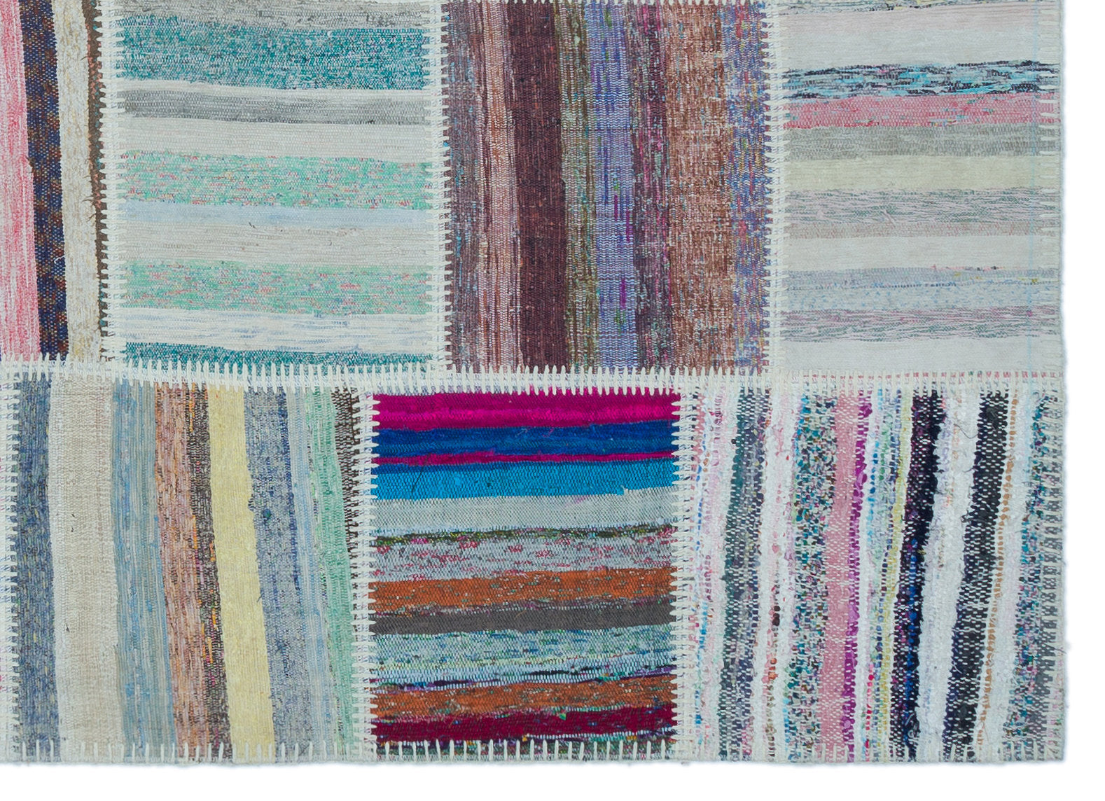 Teselya 25512 Beige Striped Wool Handmade Area Rug 5'3" x 7'3"