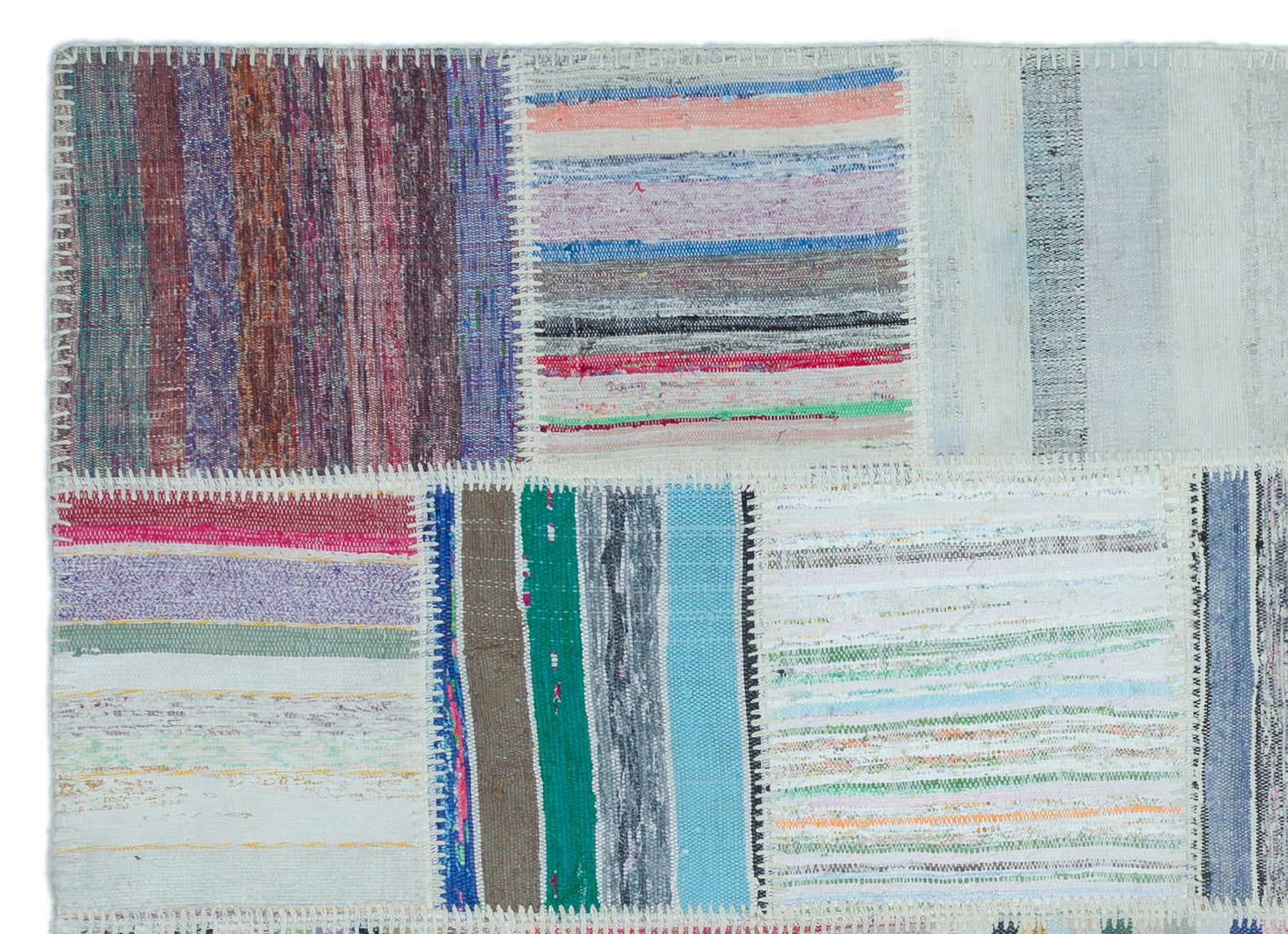Teselya 25512 Beige Striped Wool Handmade Area Rug 5'3" x 7'3"