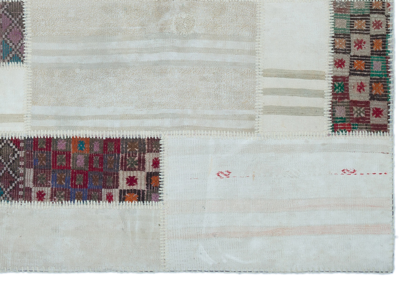Teselya 25516 Beige Patchwork Wool Handmade Area Rug 5'3" x 7'8"