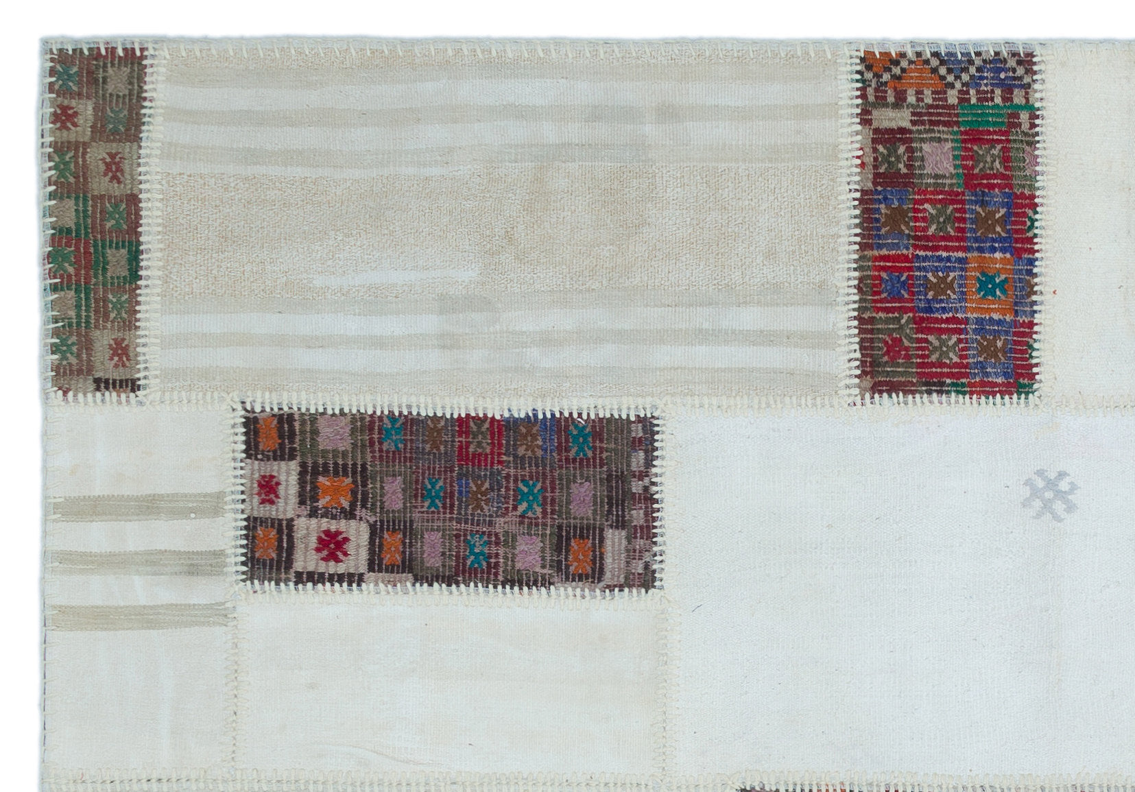 Teselya 25516 Beige Patchwork Wool Handmade Area Rug 5'3" x 7'8"