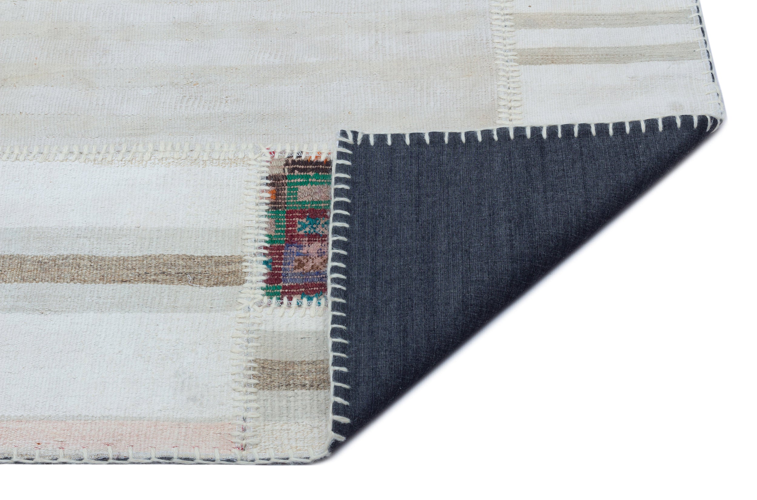 Teselya Beige Patchwork Wool Handmade Area Rug 5'3" x 7'9"