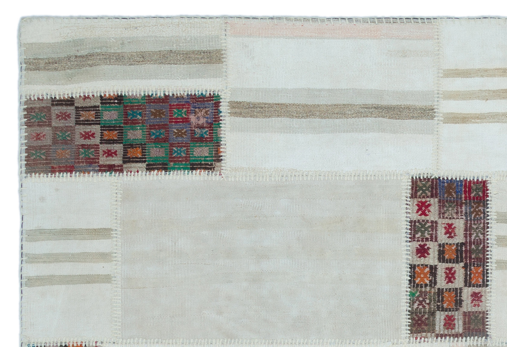 Teselya Beige Patchwork Wool Handmade Area Rug 5'3" x 7'9"