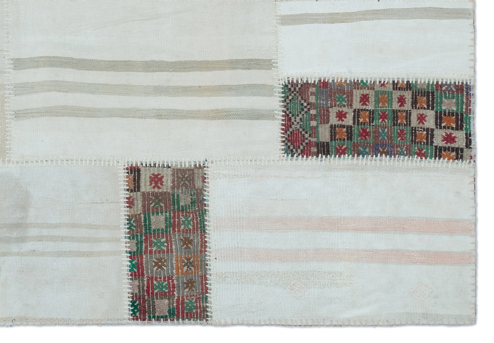 Teselya 25519 Beige Patchwork Wool Handmade Area Rug 5'3" x 7'8"