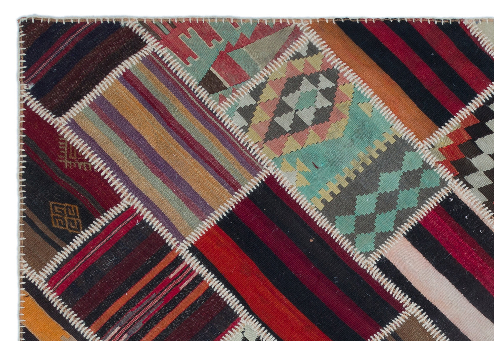 Teselya 25529 Patchwork Vintage Wool Handmade Area Rug 5'3" x 7'9"