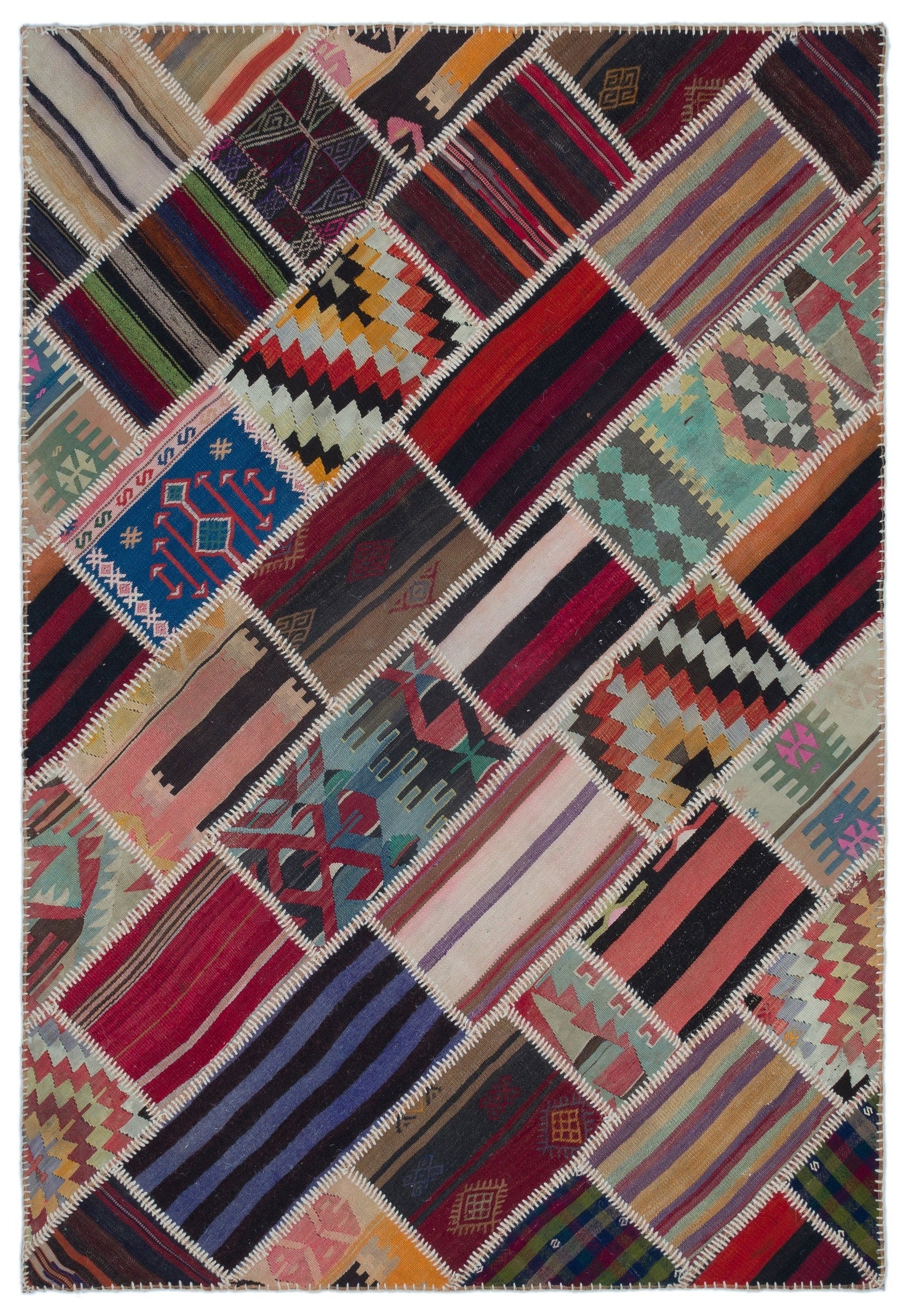 Teselya 25529 Patchwork Vintage Wool Handmade Area Rug 5'3" x 7'9"