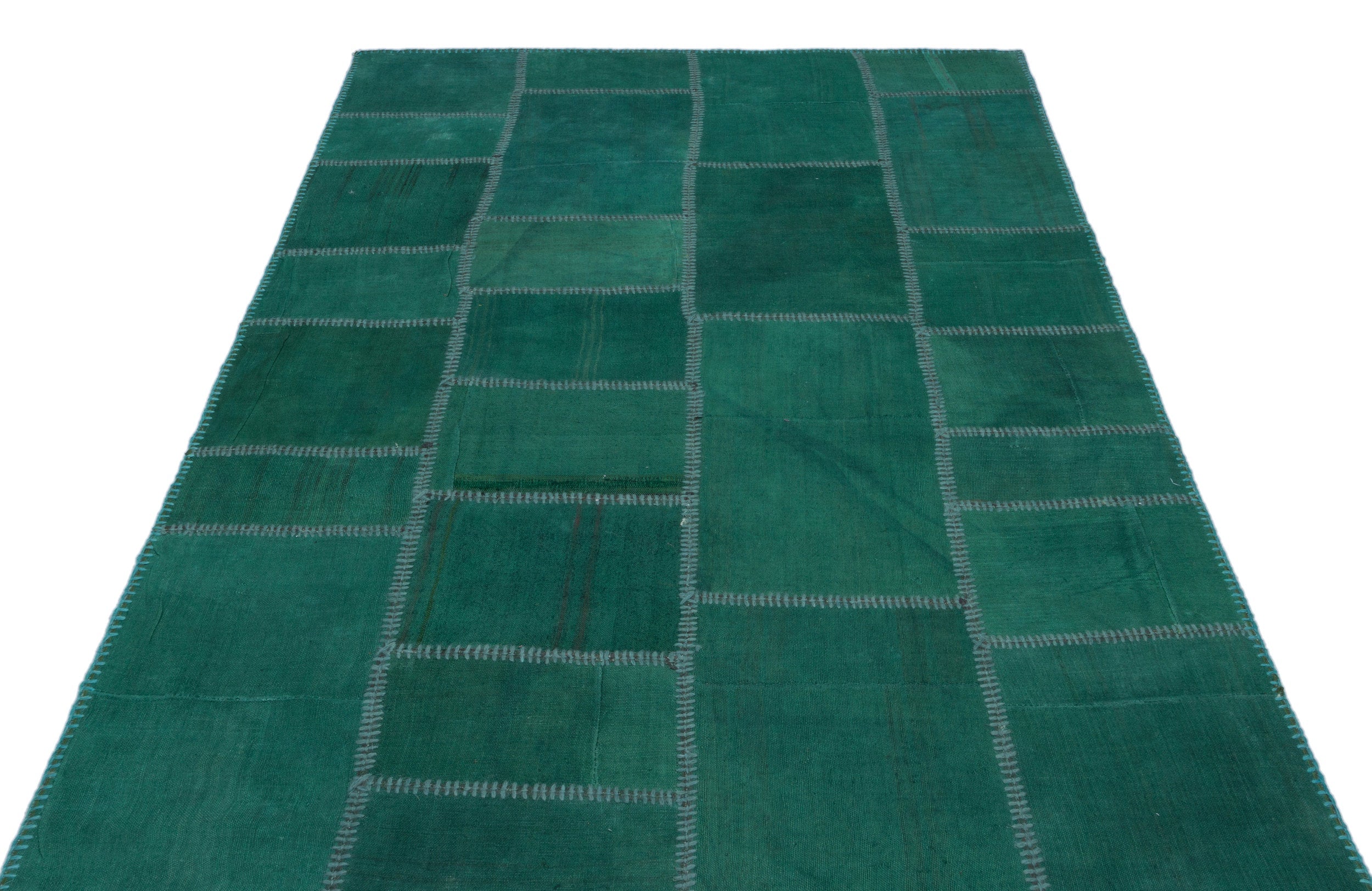 Teselya Turquoise Patchwork Wool Handmade Area Rug 5'1" x 7'9"