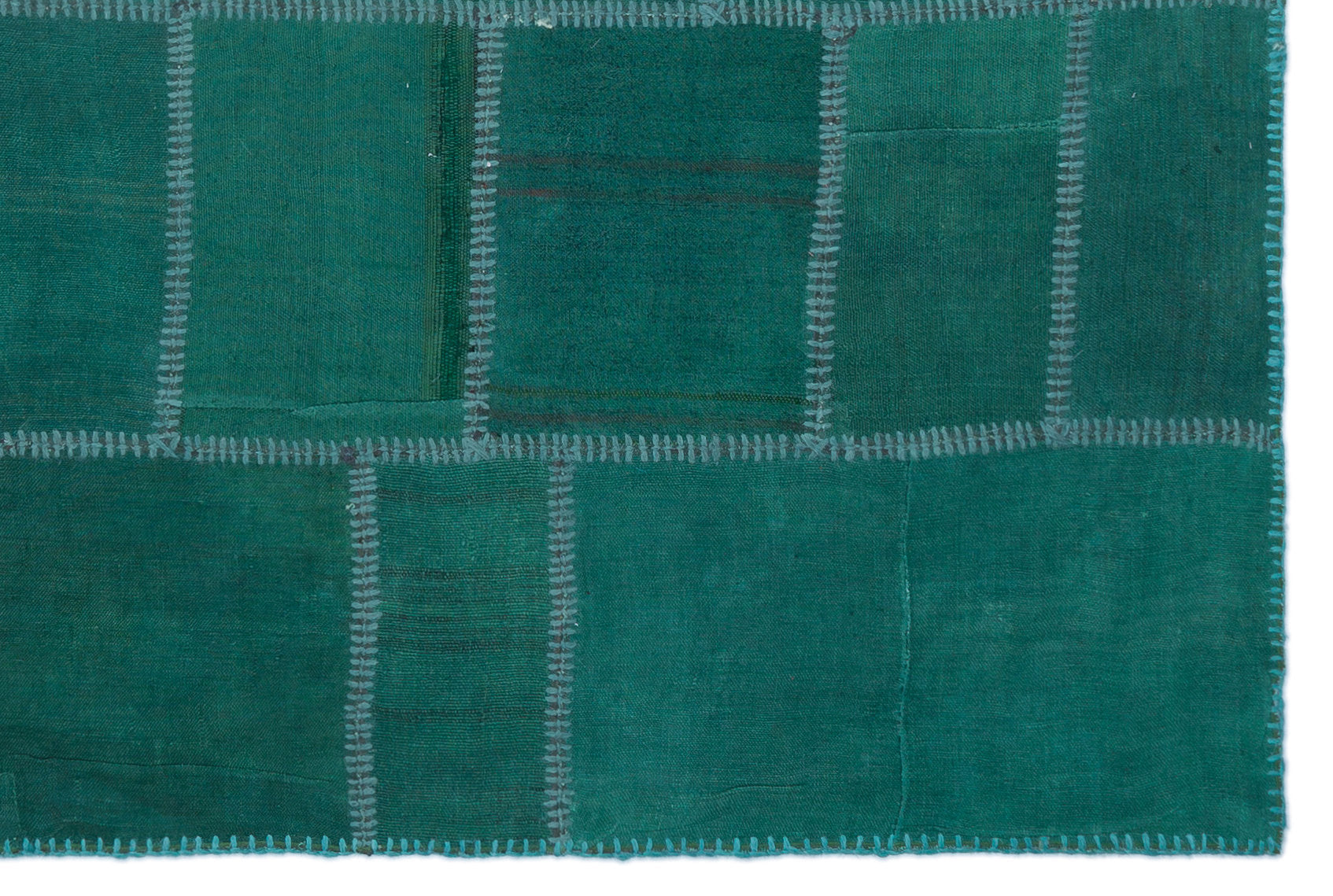 Teselya Turquoise Patchwork Wool Handmade Area Rug 5'1" x 7'9"