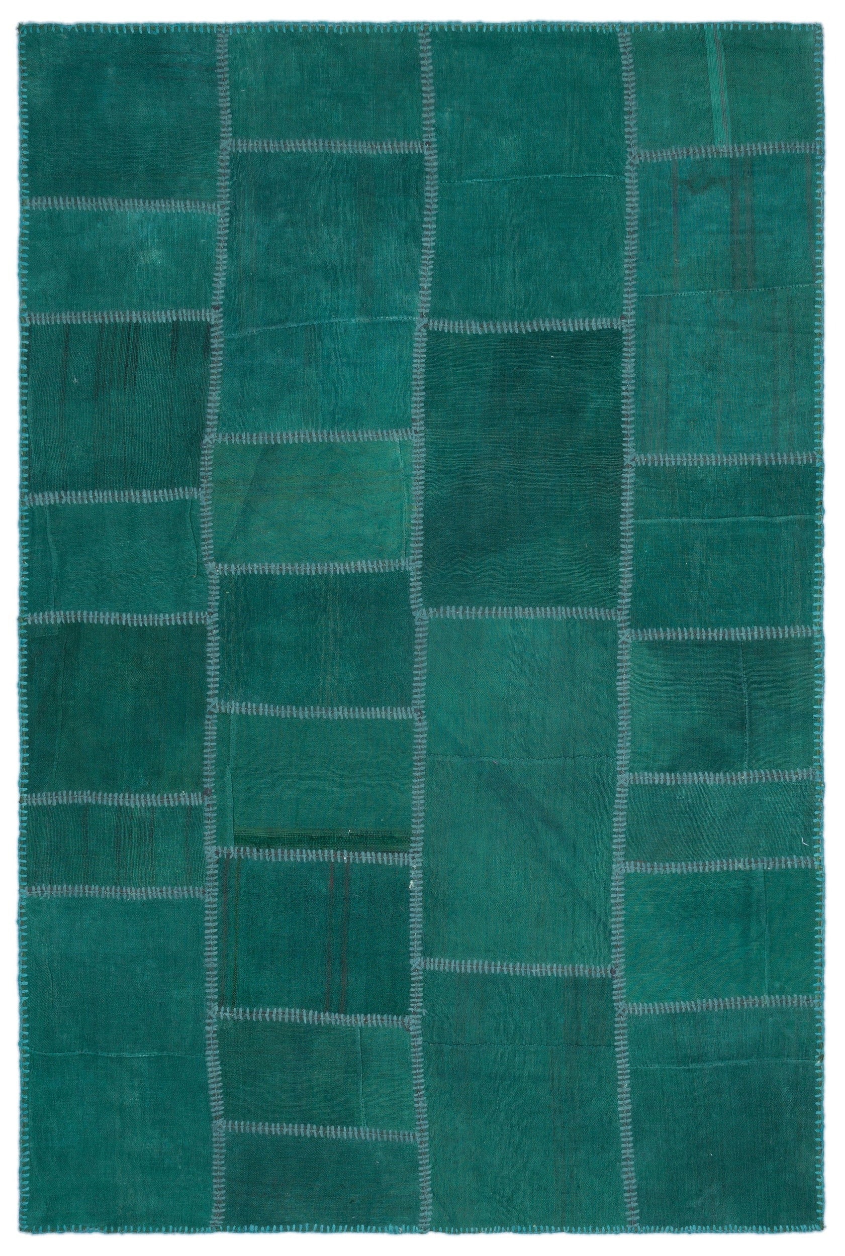 Teselya Turquoise Patchwork Wool Handmade Area Rug 5'1" x 7'9"