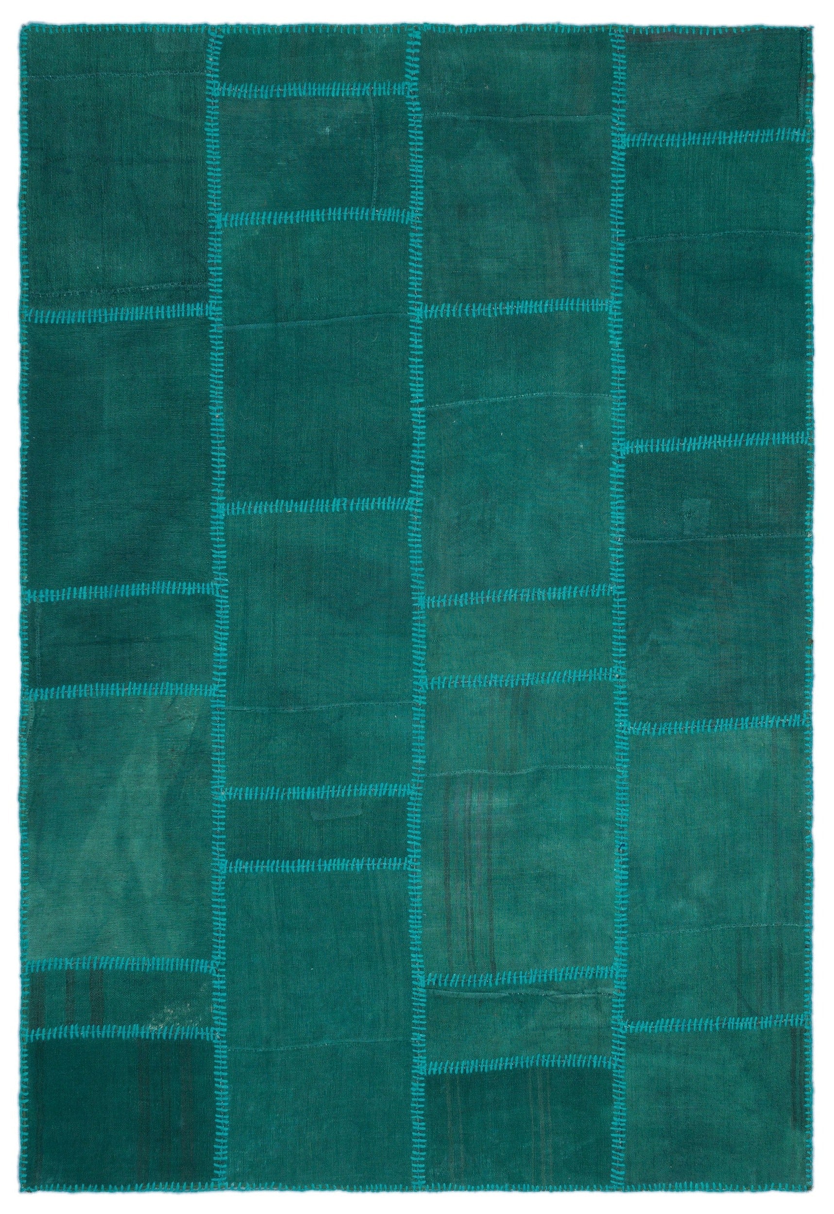 Teselya Turquoise Patchwork Wool Handmade Area Rug 5'3" x 7'8"