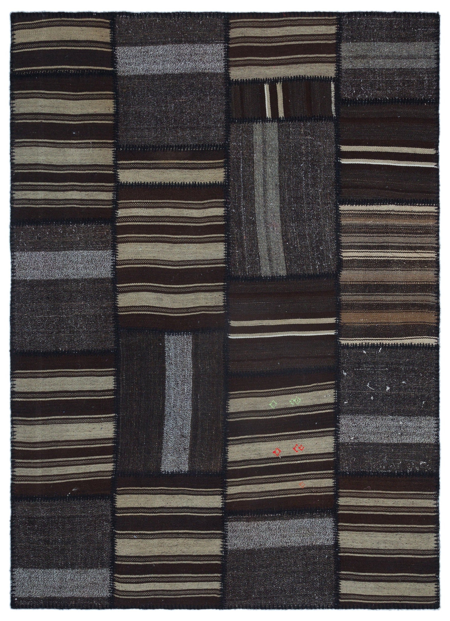 Teselya Brown Patchwork Wool Handmade Area Rug 5'4" x 7'7"
