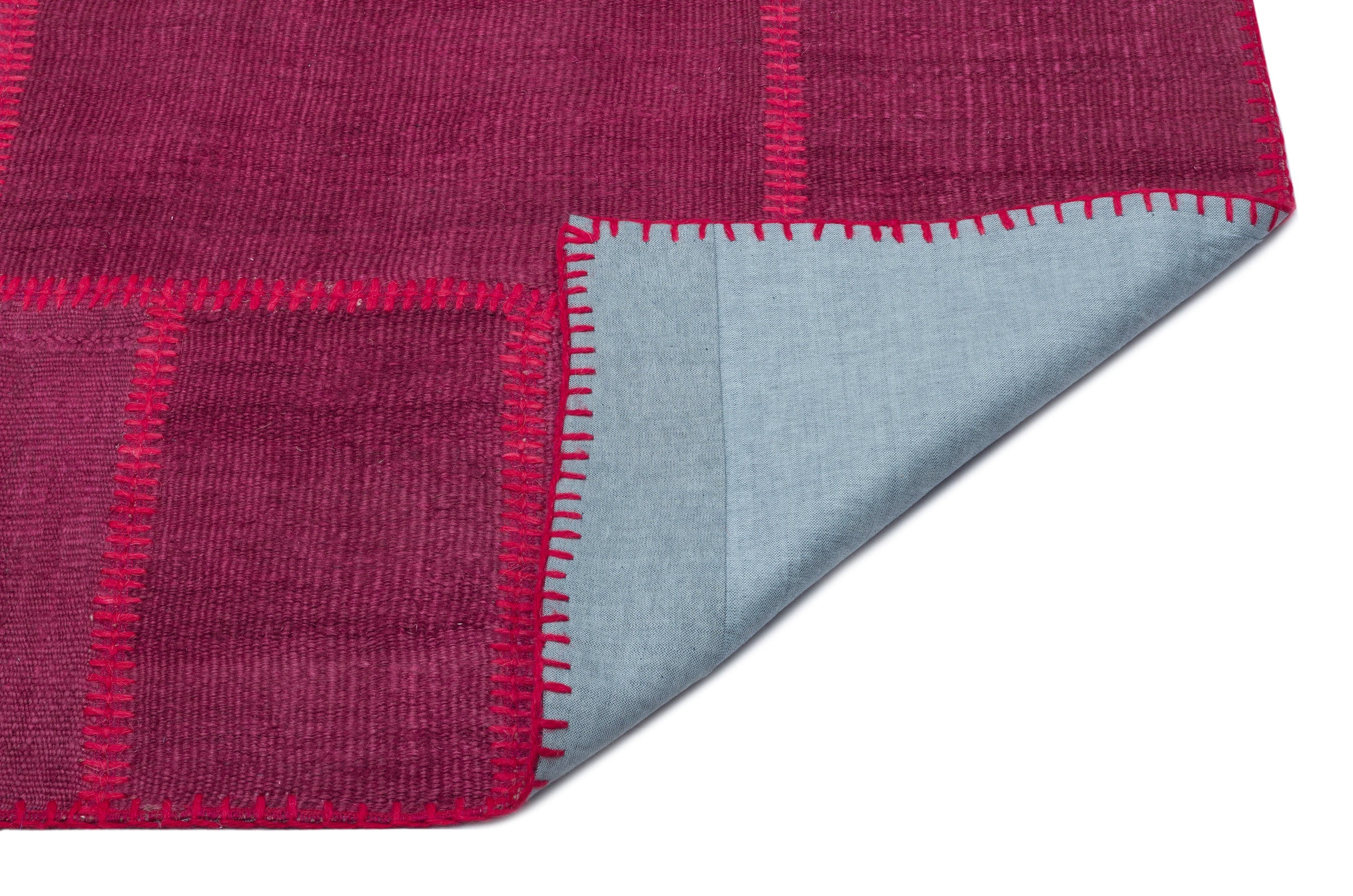 Teselya Pink Patchwork Wool Handmade Area Rug 5'4" x 7'7"