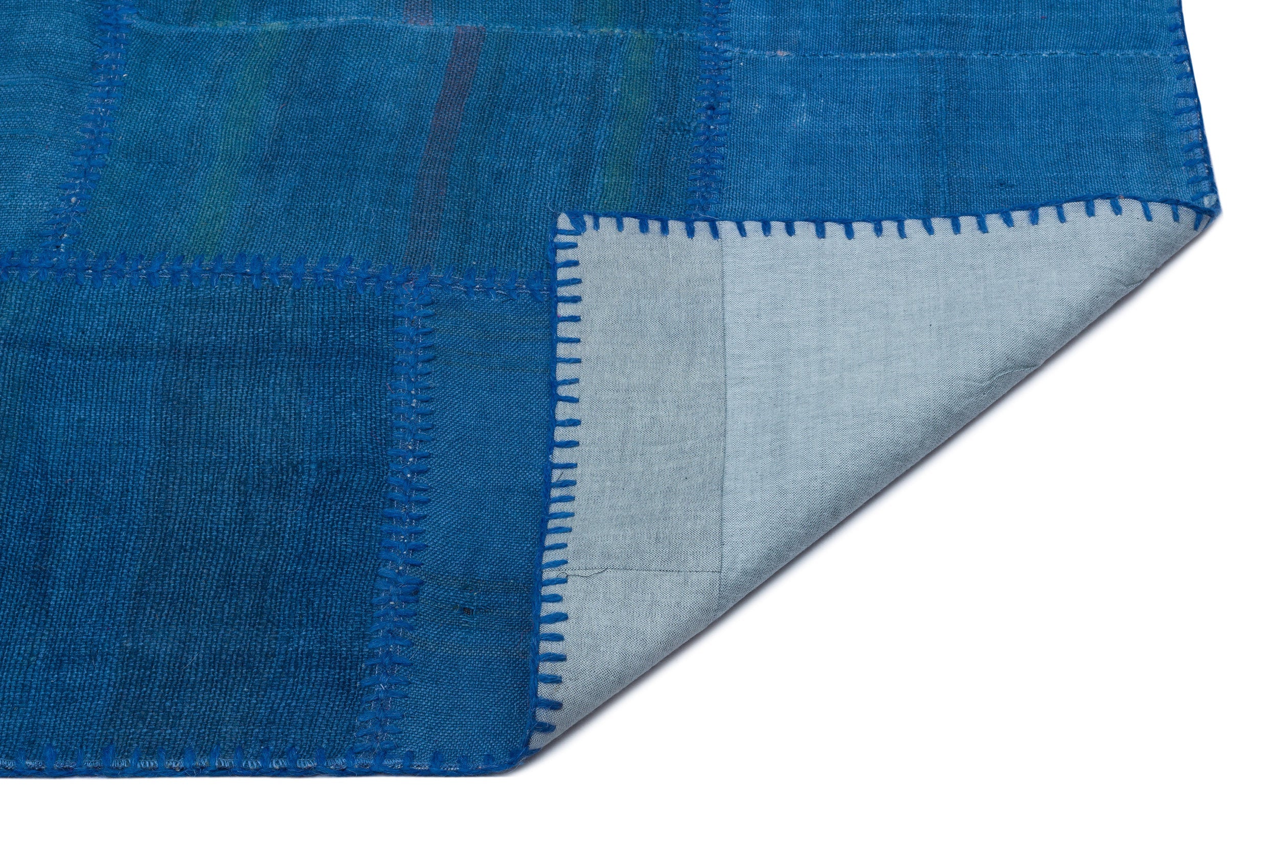 Blue Patchwork Rug – Handmade Wool Area Rug 5'1" x 7'7" with Vintage Design