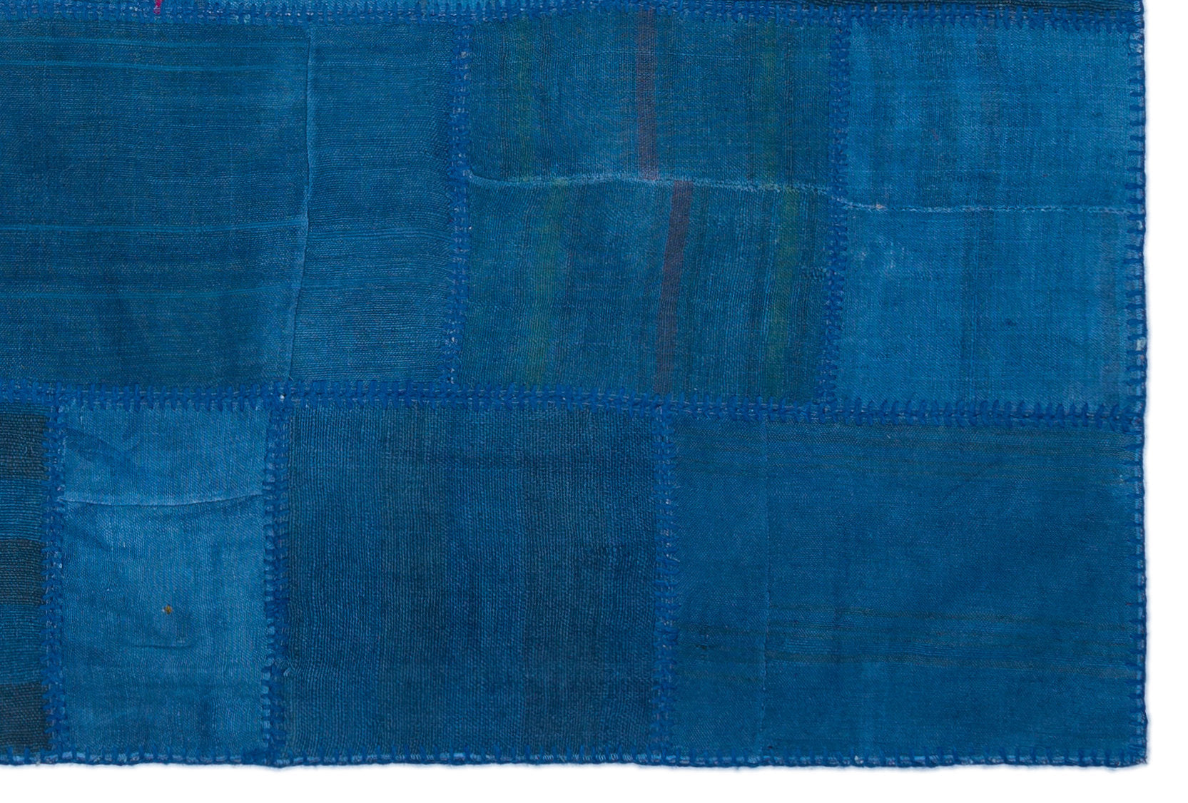 Blue Patchwork Rug – Handmade Wool Area Rug 5'1" x 7'7" with Vintage Design