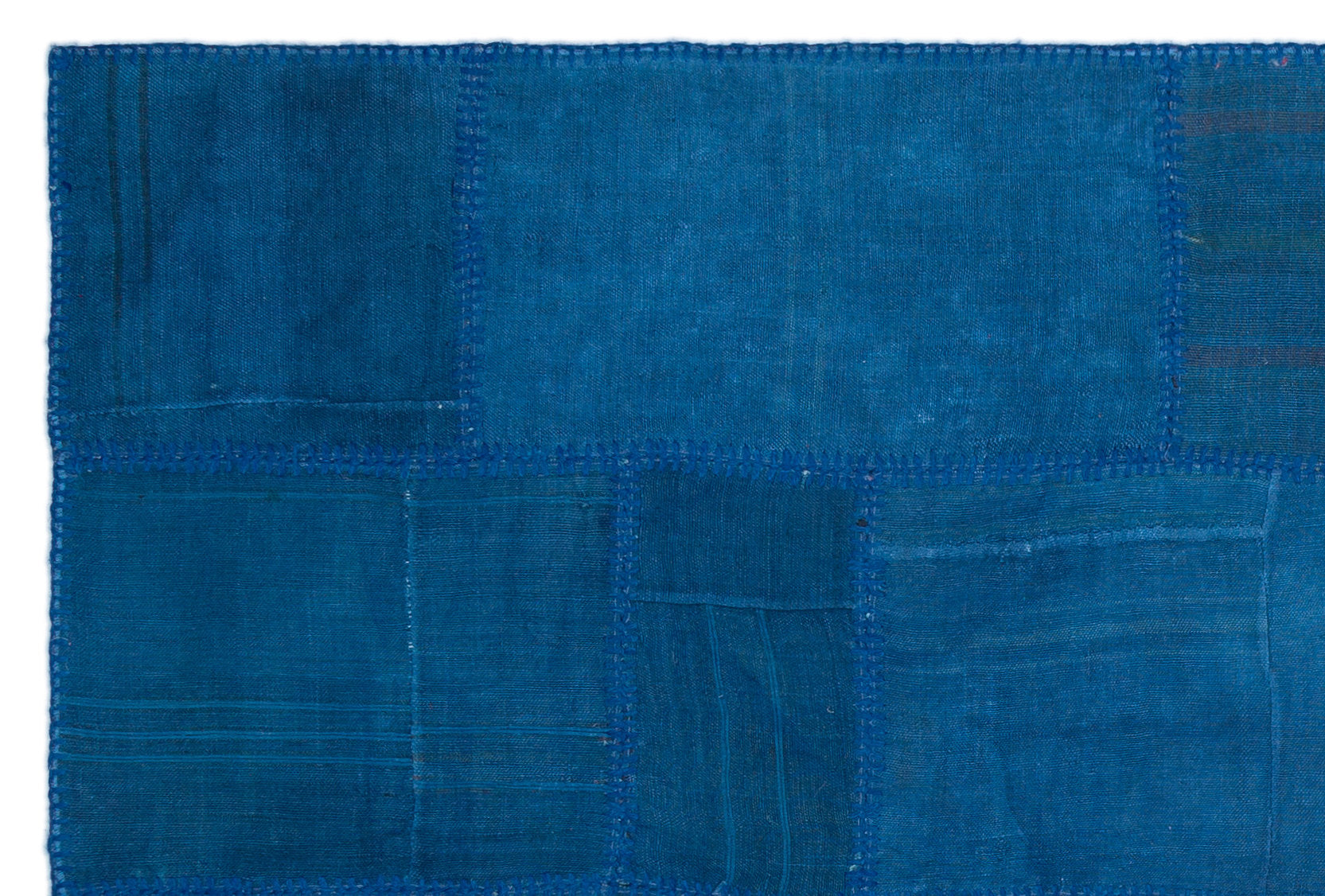 Blue Patchwork Rug – Handmade Wool Area Rug 5'1" x 7'7" with Vintage Design