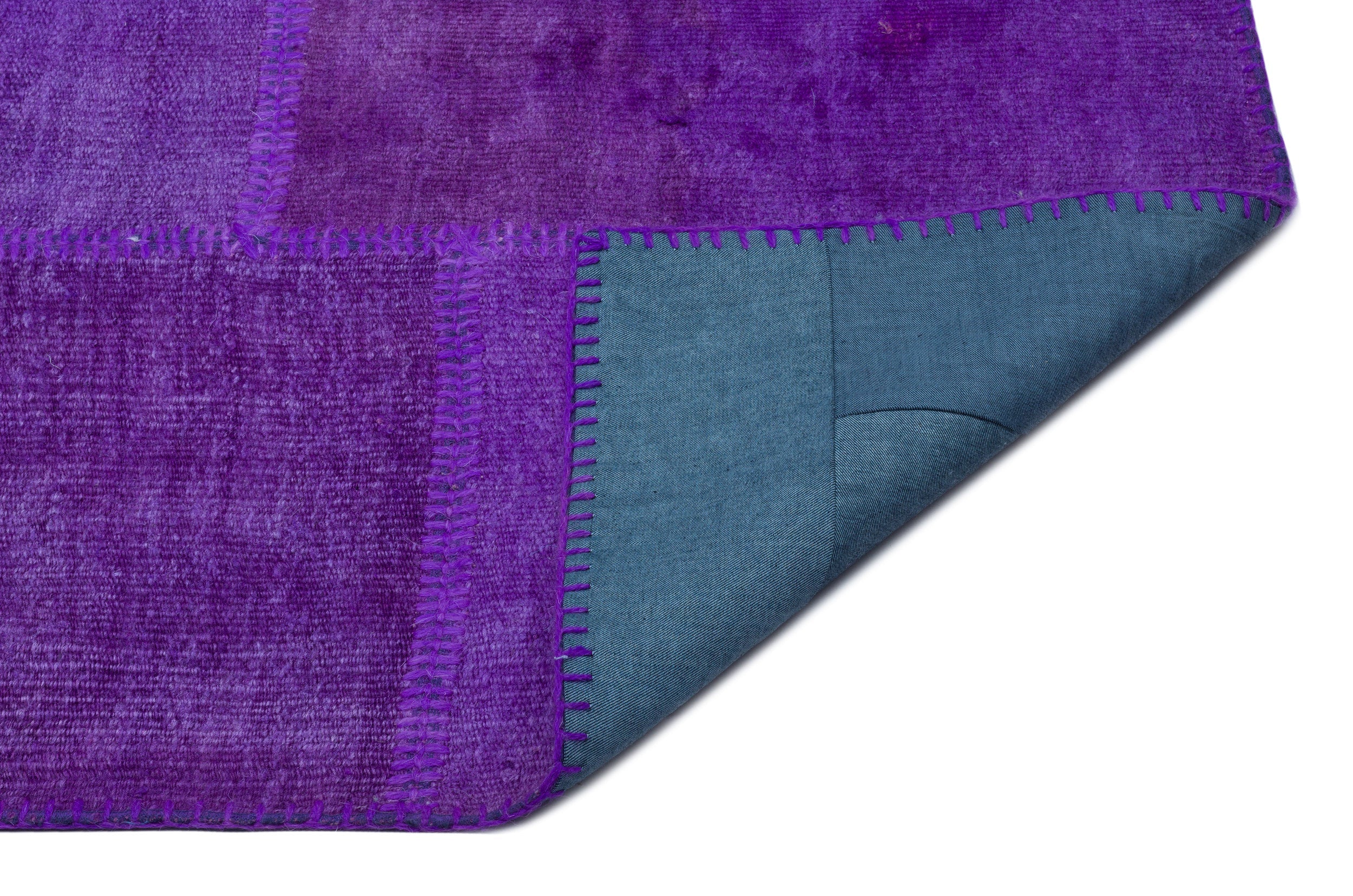 Teselya Purple Patchwork Wool Handmade Area Rug 5'3" x 7'7"