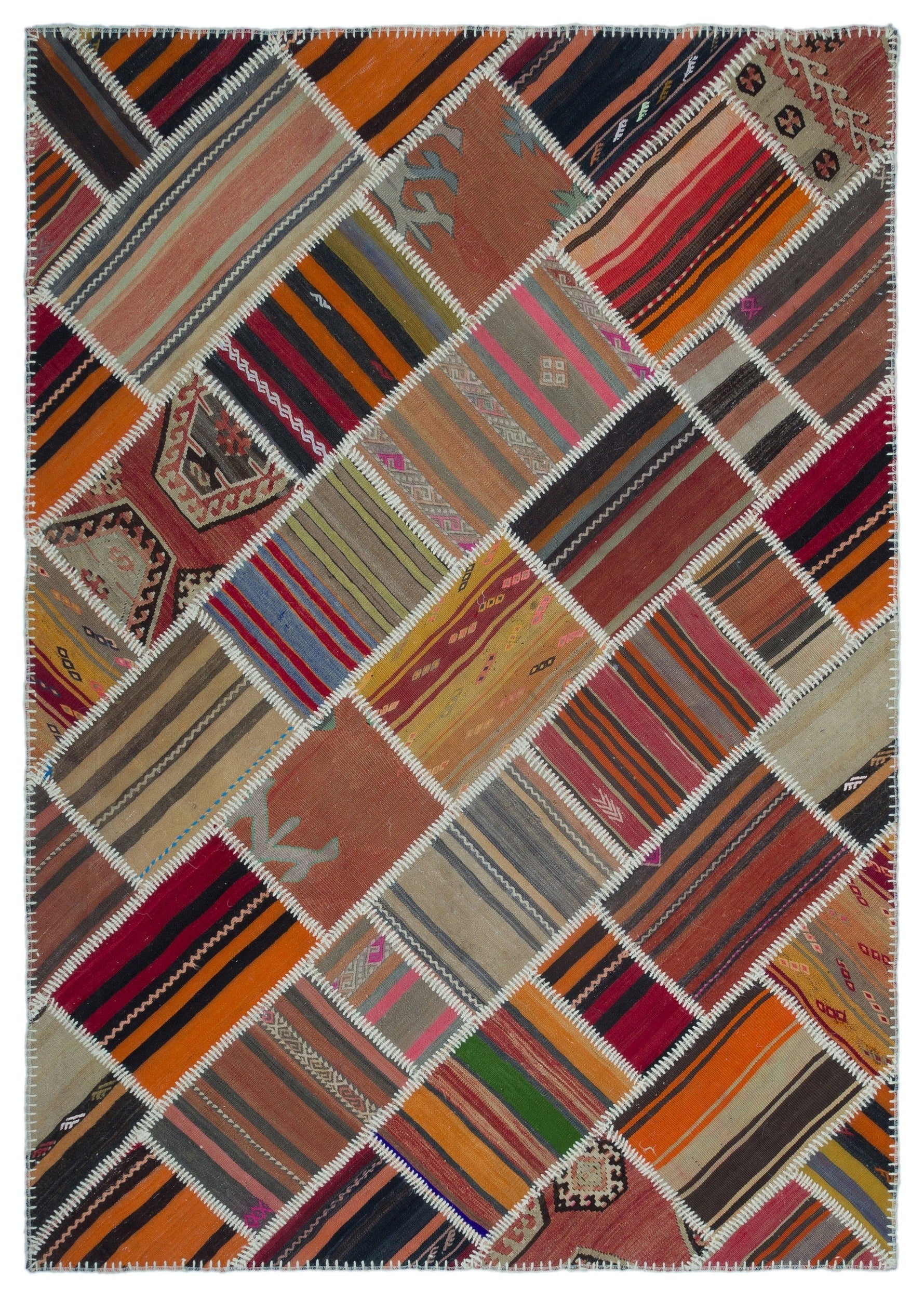 Teselya Orange Vintage Wool Handmade Area Rug 5'2" x 7'5"