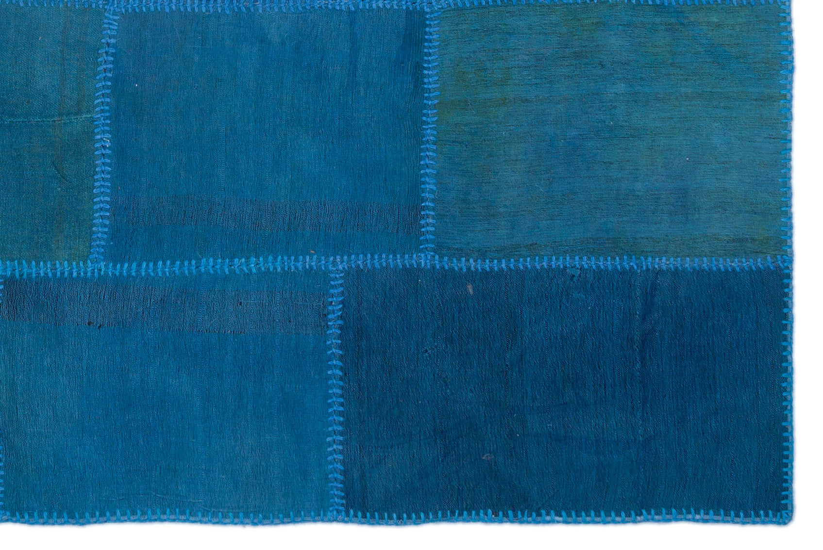 Blue Patchwork Rug – Handmade Wool Area Rug 5'1" x 7'7" | Vintage Style Carpet