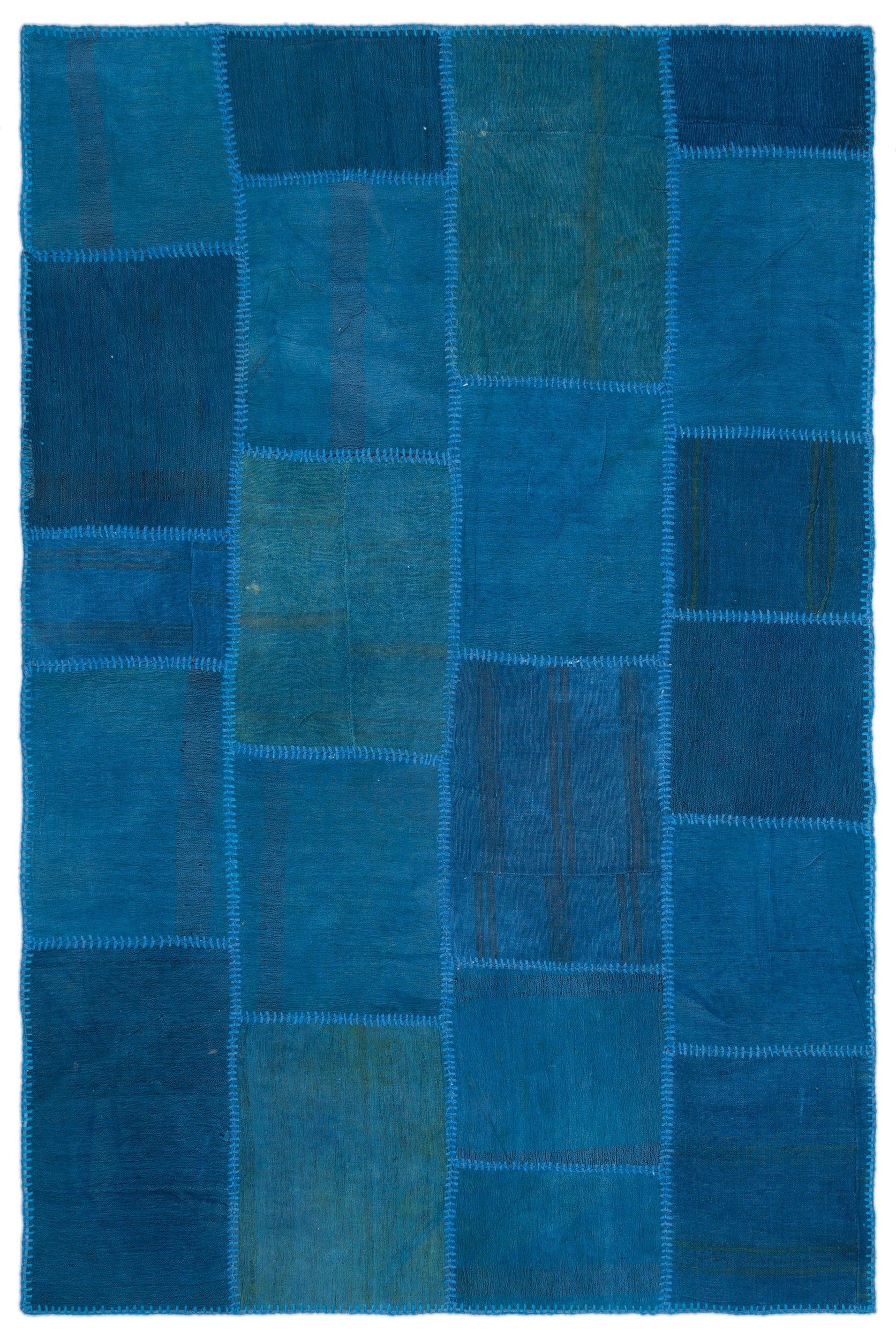 Blue Patchwork Rug – Handmade Wool Area Rug 5'1" x 7'7" | Vintage Style Carpet