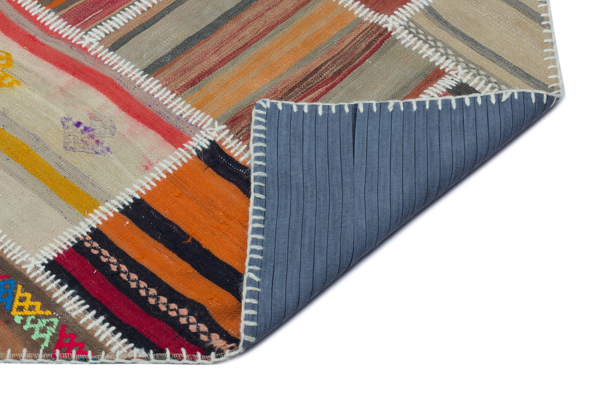 Teselya 25592 Patchwork Vintage Wool Handmade Area Rug 5'3" x 7'9"