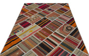 Teselya 25592 Patchwork Vintage Wool Handmade Area Rug 5'3" x 7'9"