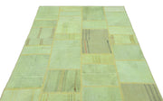 Teselya Green Patchwork Wool Handmade Area Rug 5'2" x 7'8"