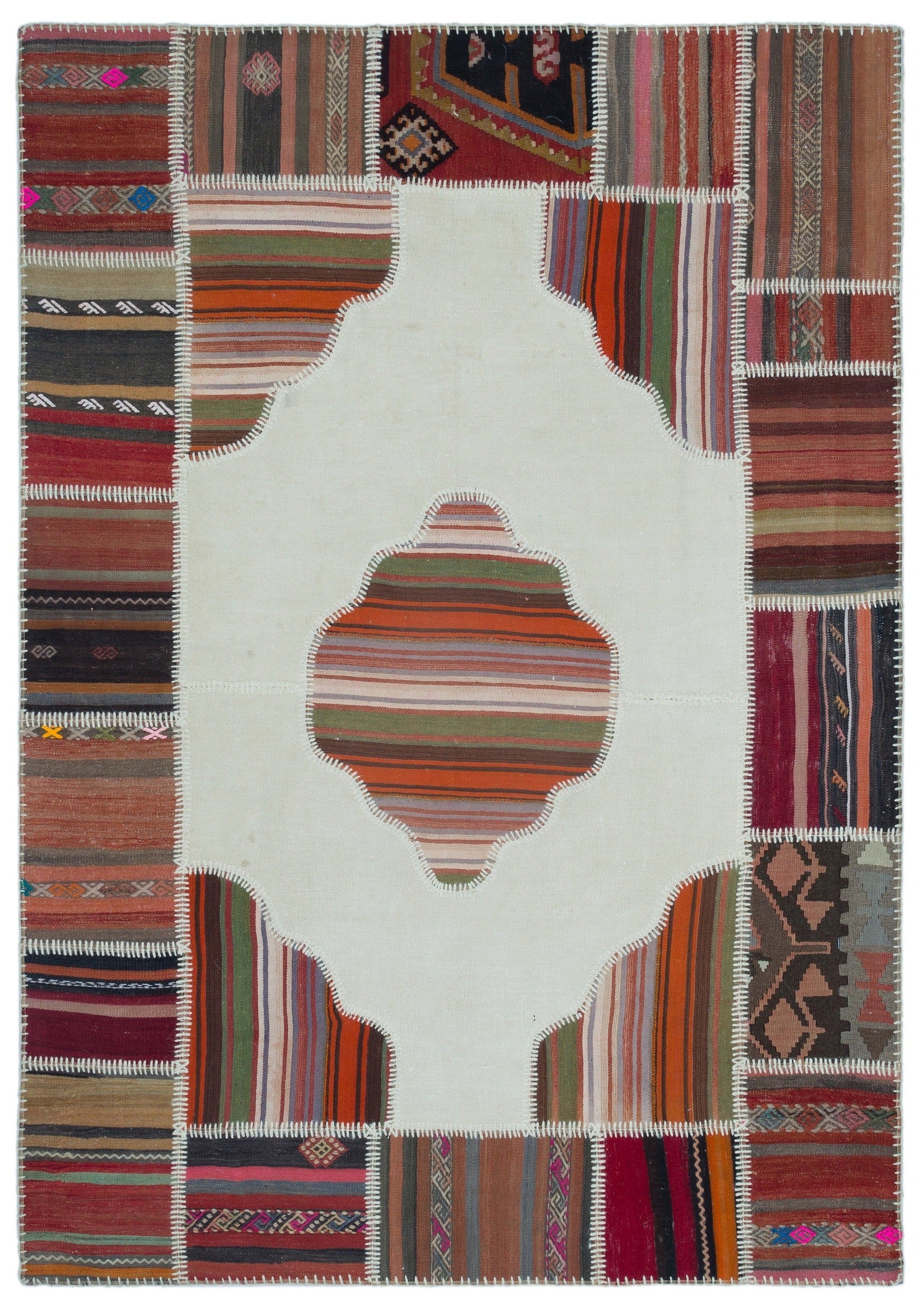 Teselya Beige Vintage Wool Handmade Area Rug 5'4" x 7'6"