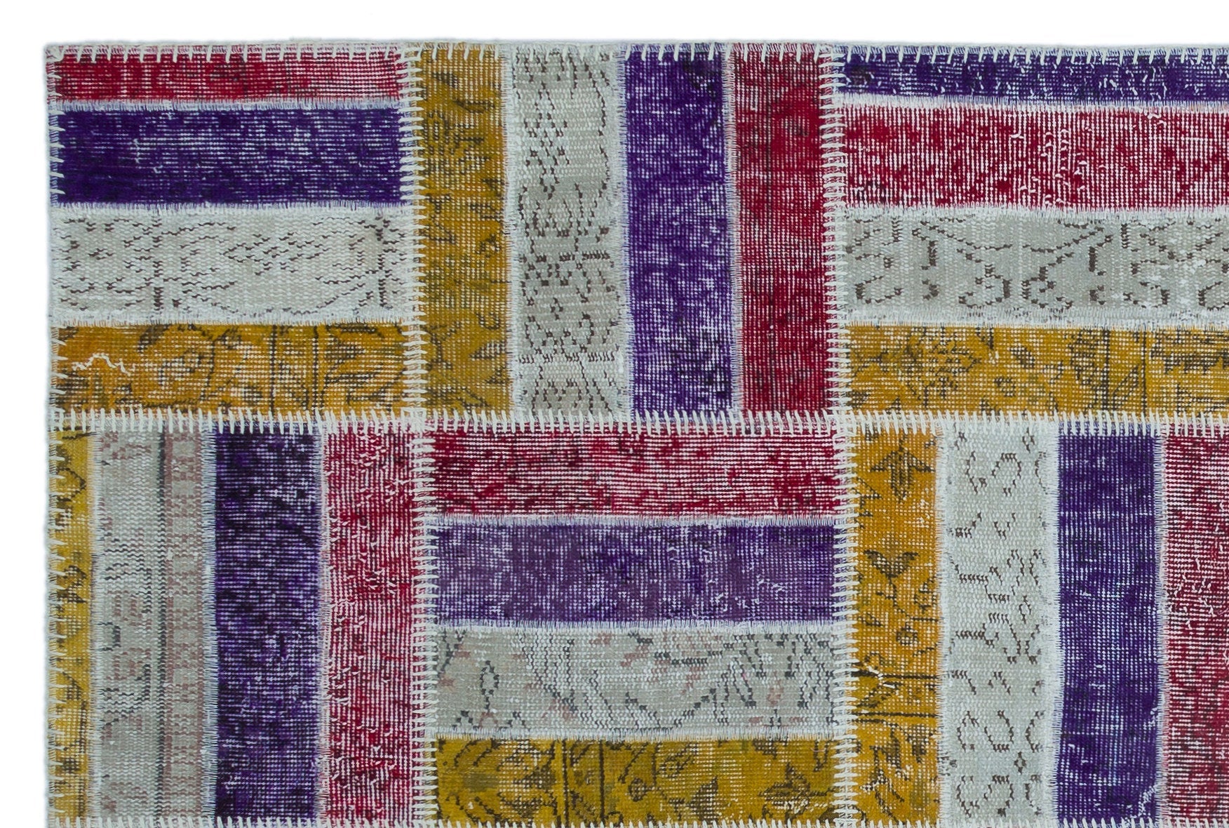 Iskece Beige Patchwork Wool Handmade Area Rug 5'3" x 7'10"