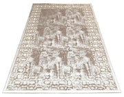 Carved Leather Rug - Modern Grey Leather Carpet With Shiny Border & Anti Slip