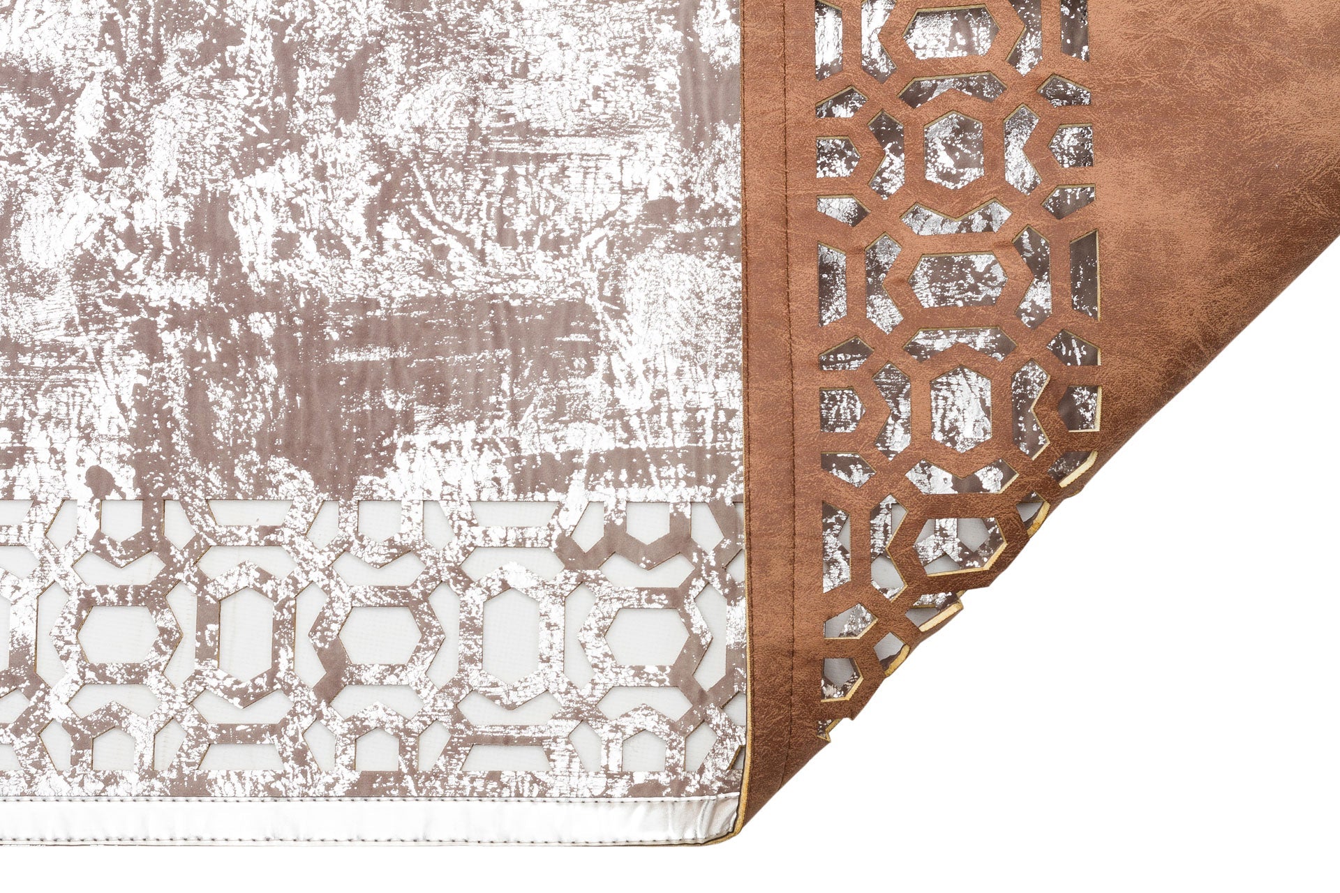 Carved Leather Rug - Modern Grey Leather Carpet With Shiny Border & Anti Slip