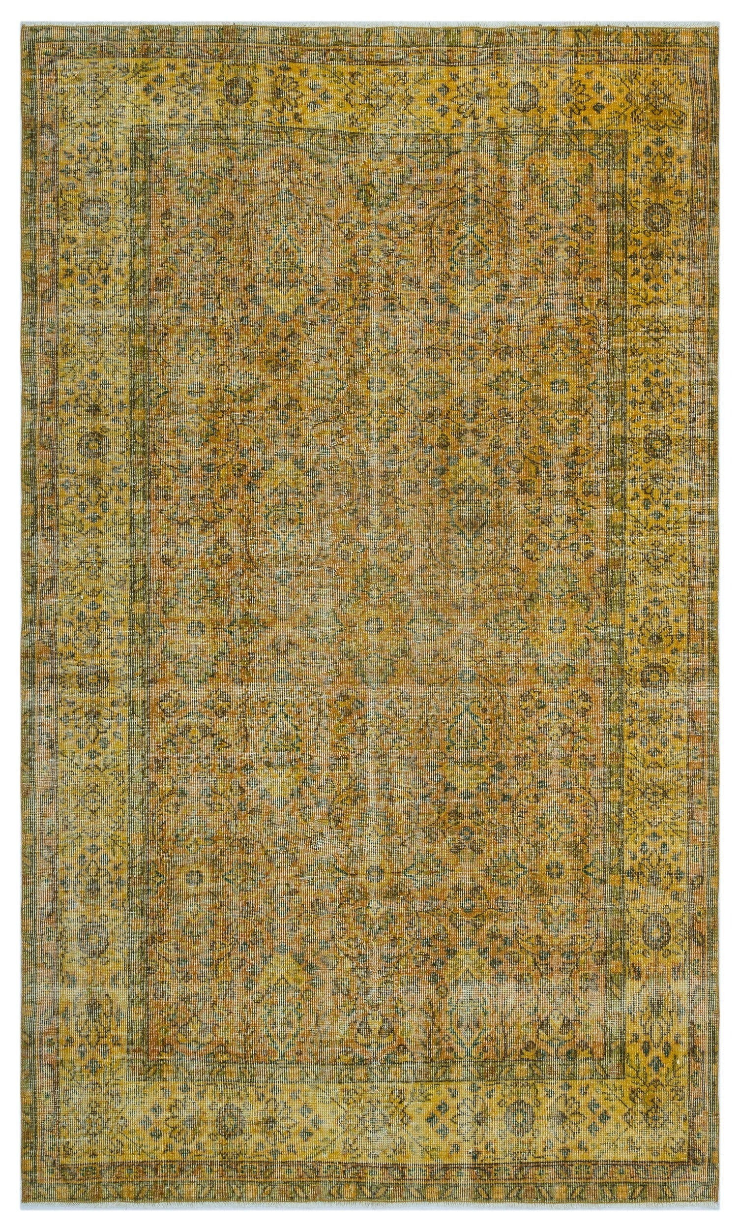 Atina Yellow Vintage Wool Handmade Area Rug 5'4" x 9'1"