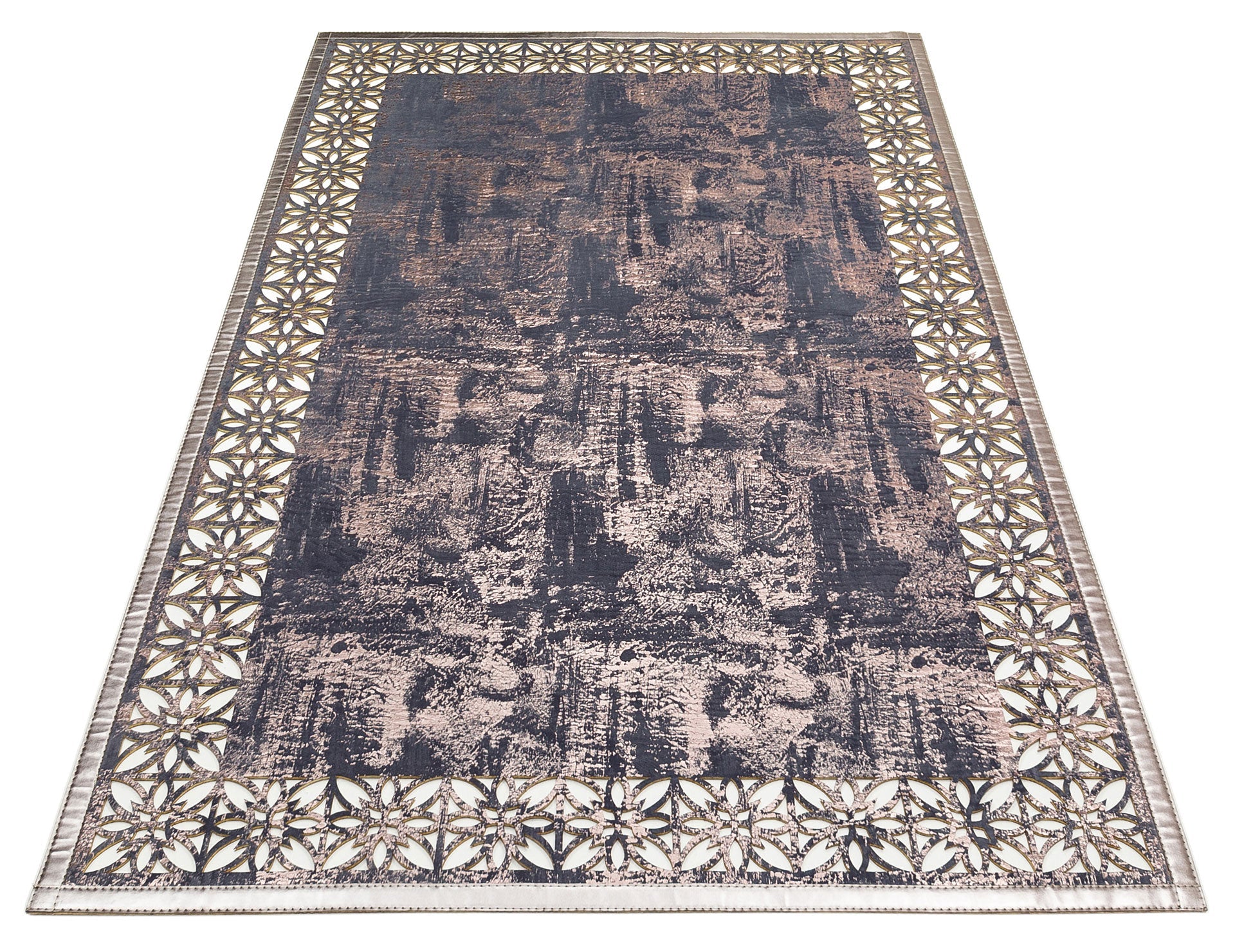 Modern Leather Rug – Blue Artificial Leather Carpet with Shiny Border & Anti Slip