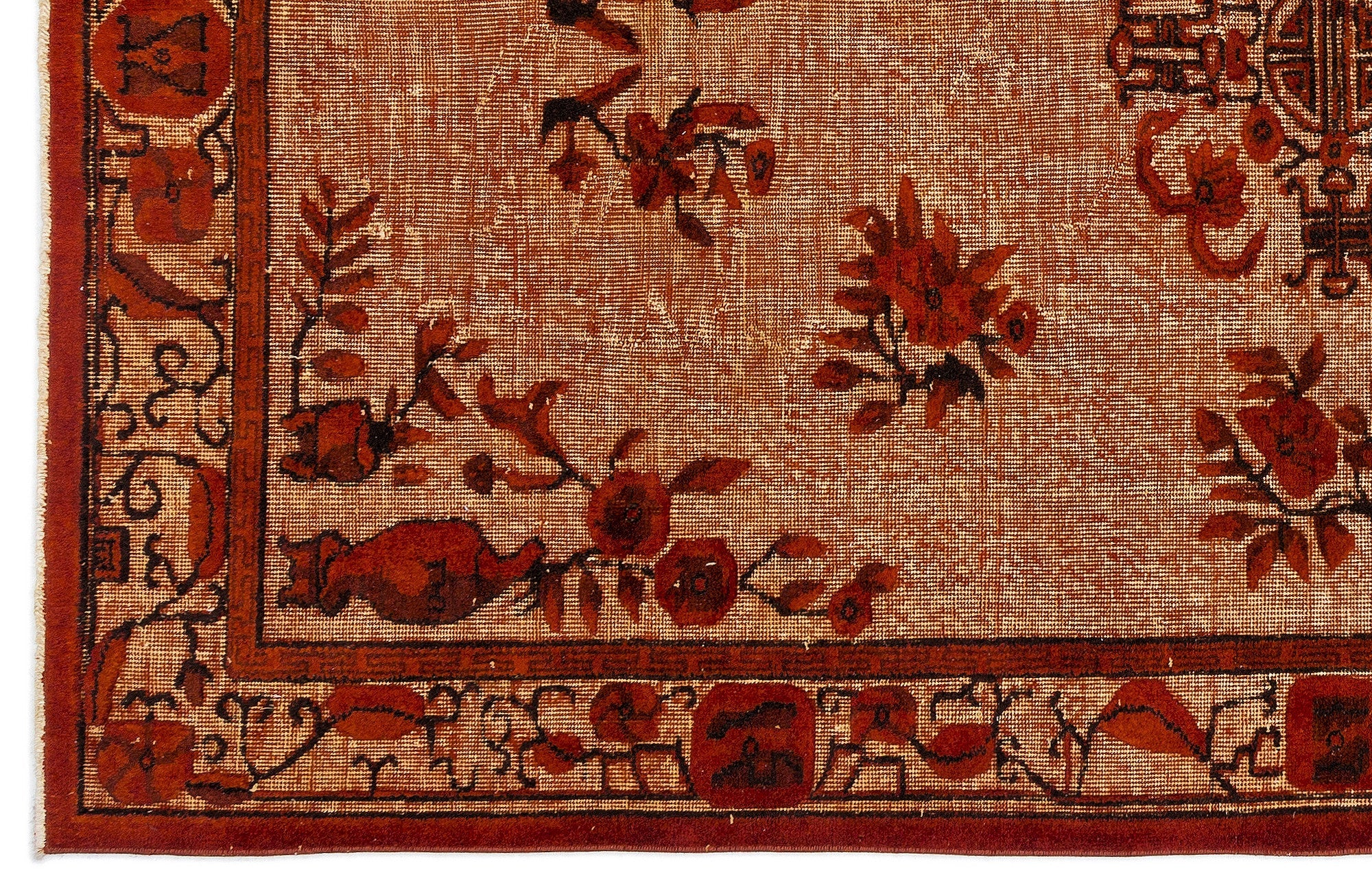 Purplea Orange Vintage Wool Handmade Area Rug 5'10" x 9'2"