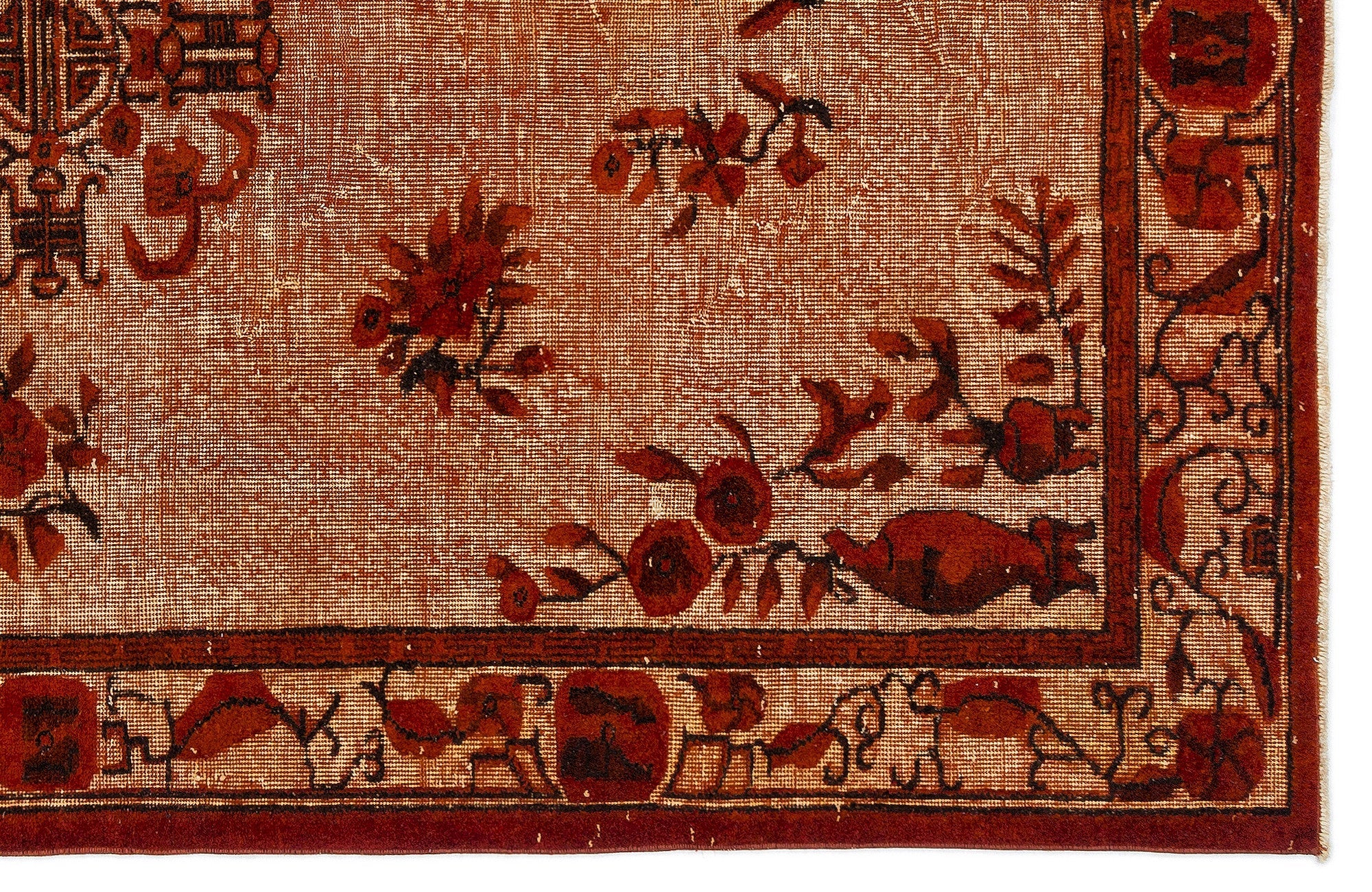 Purplea Orange Vintage Wool Handmade Area Rug 5'10" x 9'2"