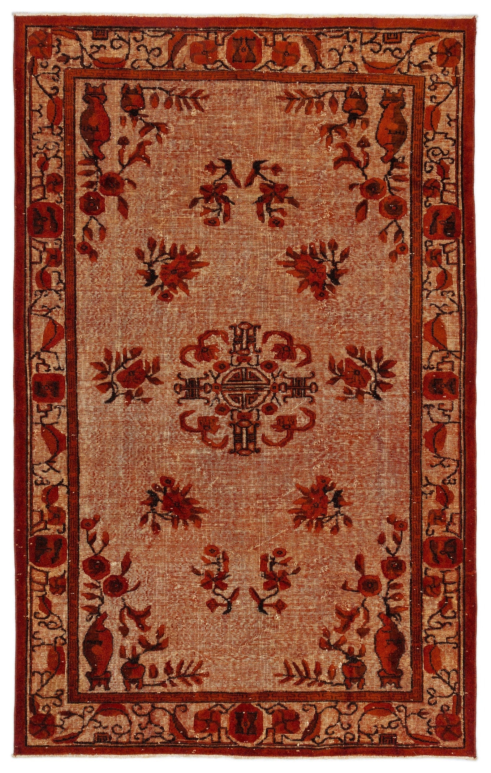 Purplea Orange Vintage Wool Handmade Area Rug 5'10" x 9'2"