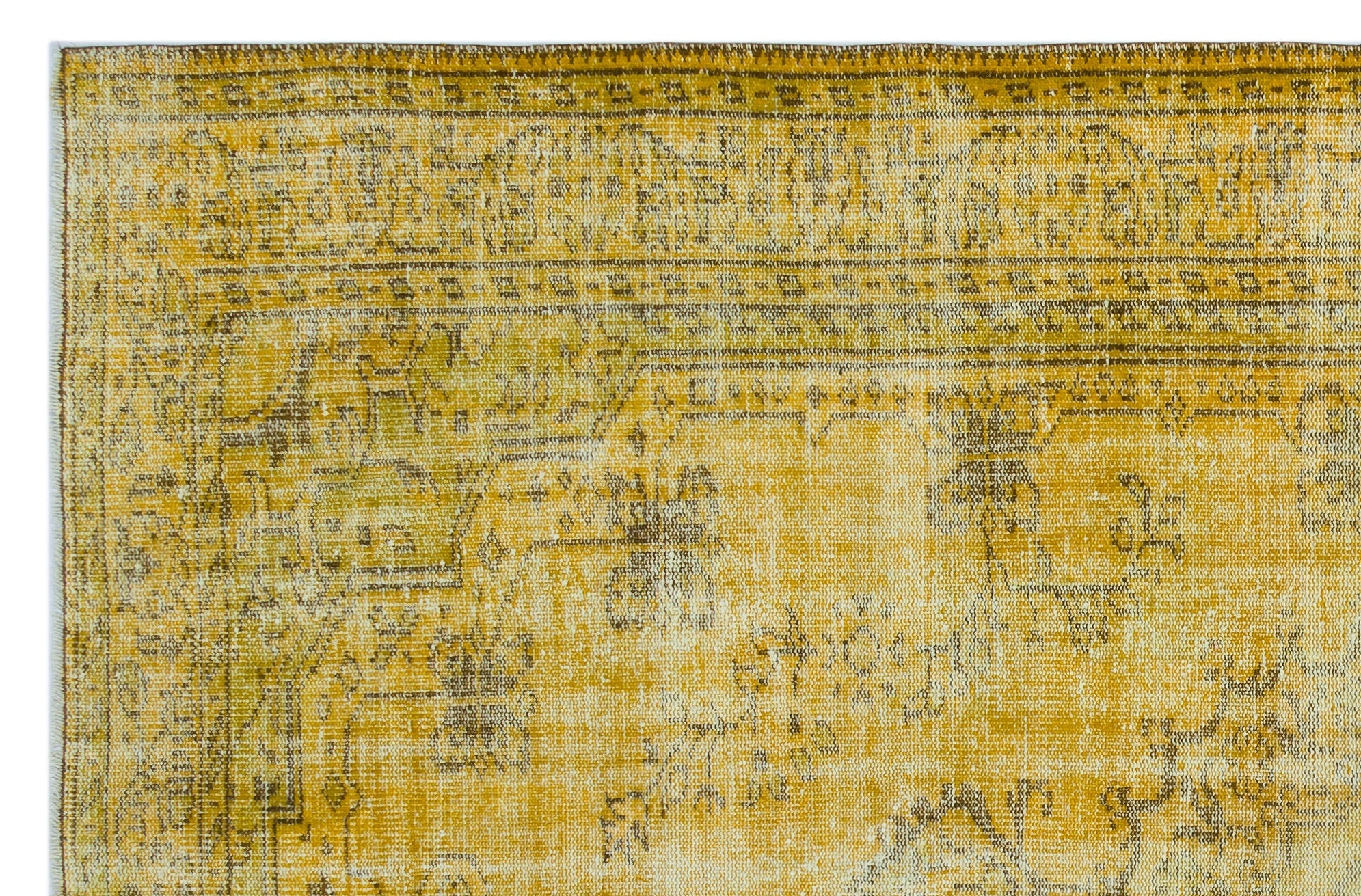 Atina Yellow Vintage Wool Handmade Area Rug 4'6" x 12'6"