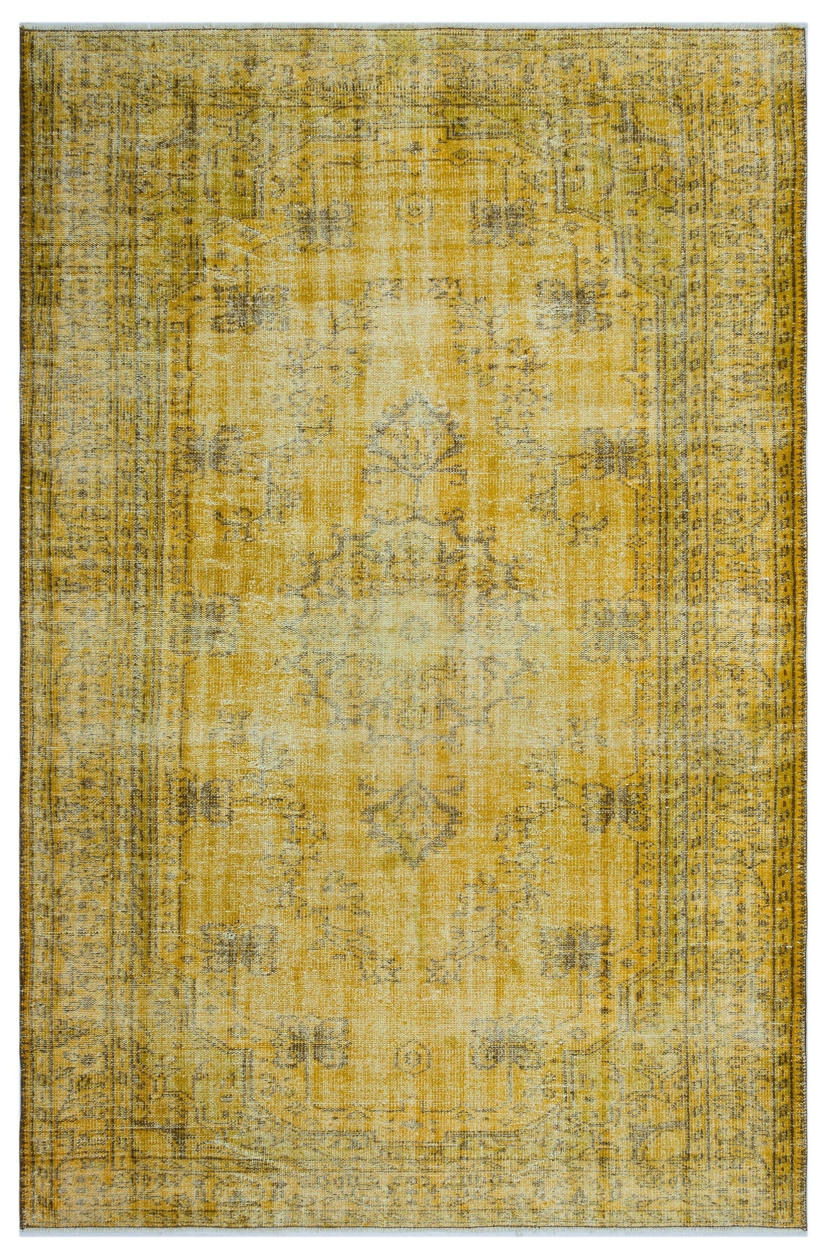 Atina Yellow Vintage Wool Handmade Area Rug 4'6" x 12'6"