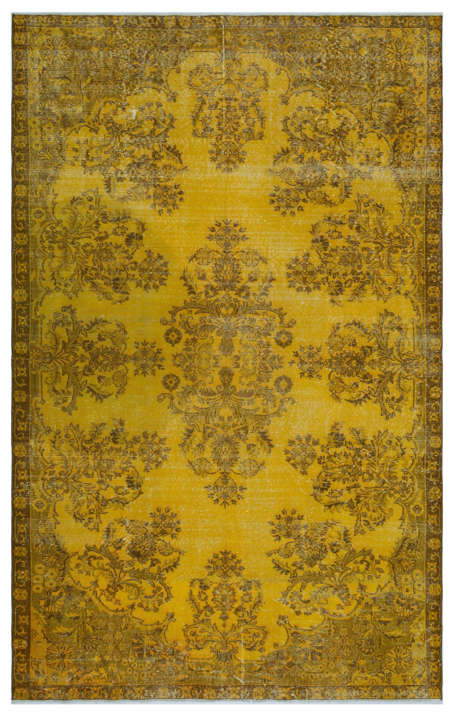 Atina Yellow Vintage Wool Handmade Area Rug 6'4" x 10'1"