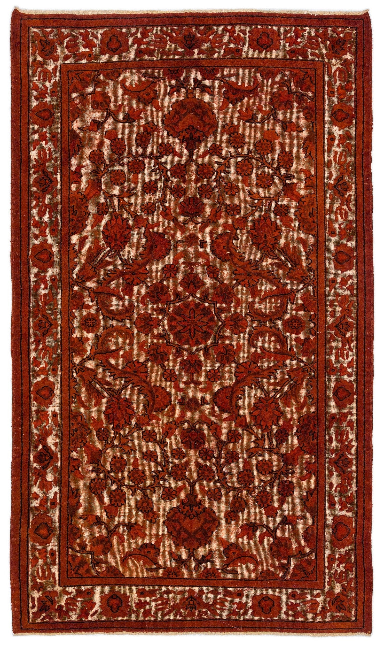 Purplea Orange Vintage Wool Handmade Area Rug 4'9" x 8'2"