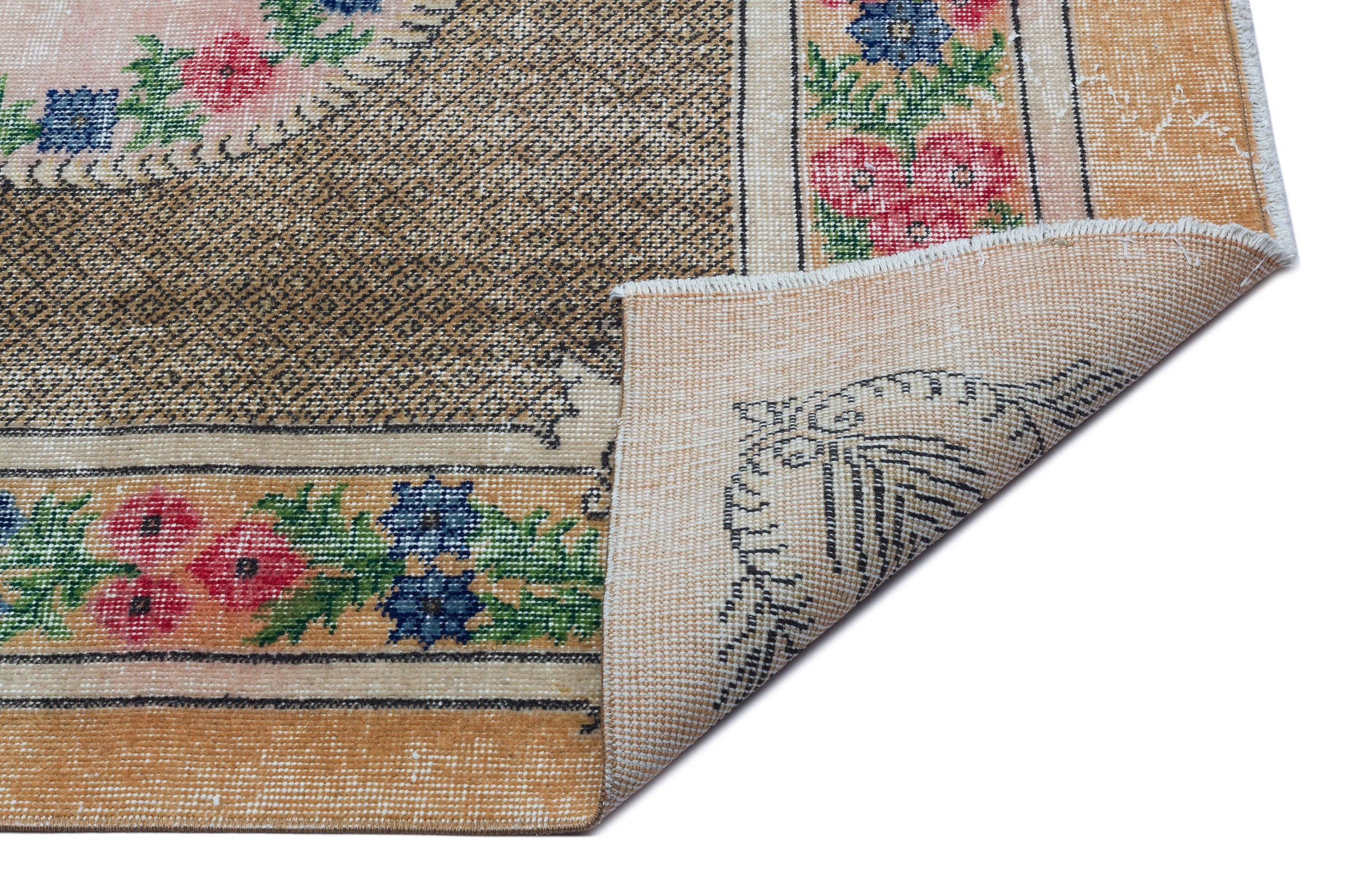Atina Beige Vintage Wool Handmade Area Rug 5'5" x 9'0"