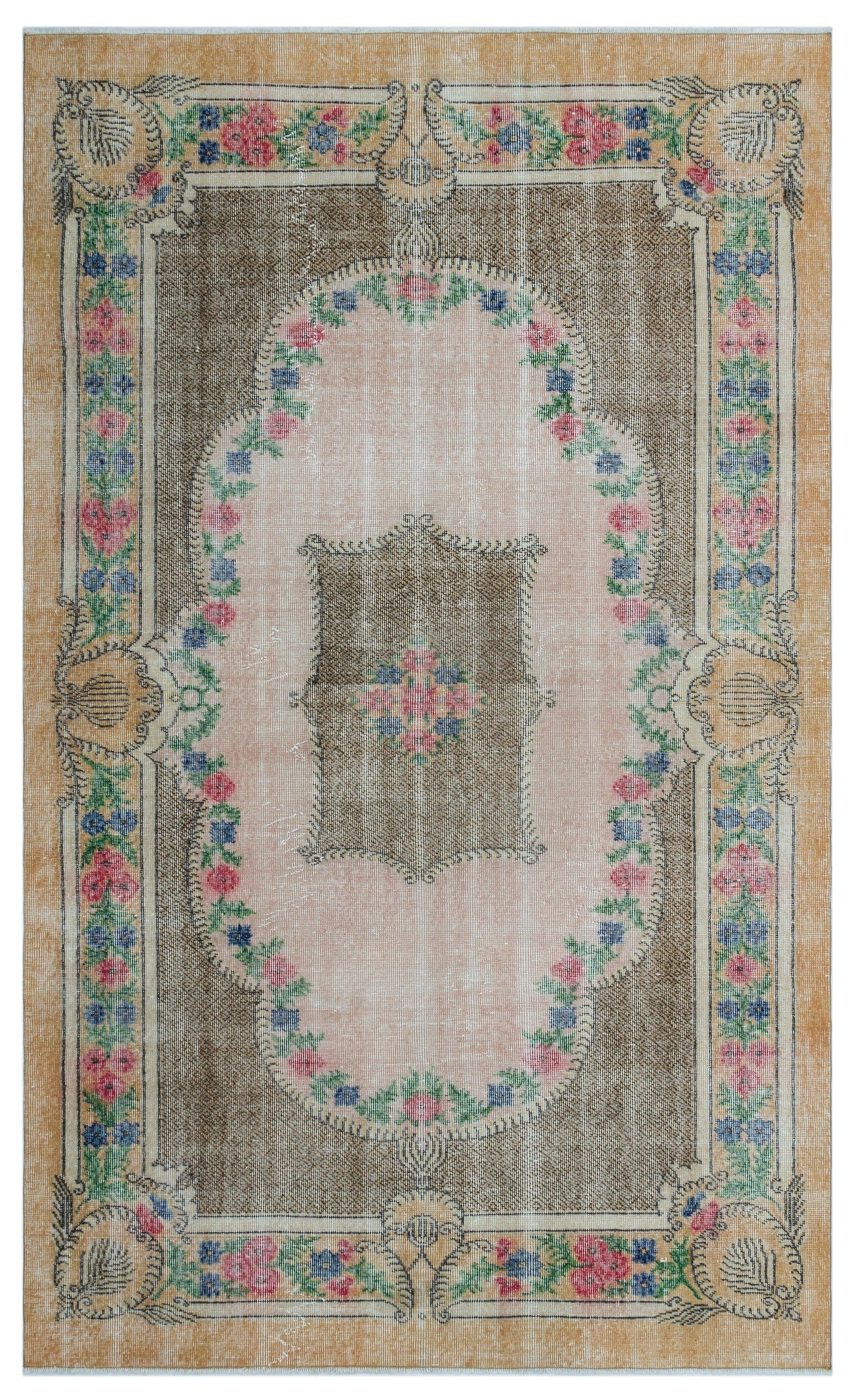Atina Beige Vintage Wool Handmade Area Rug 5'5" x 9'0"