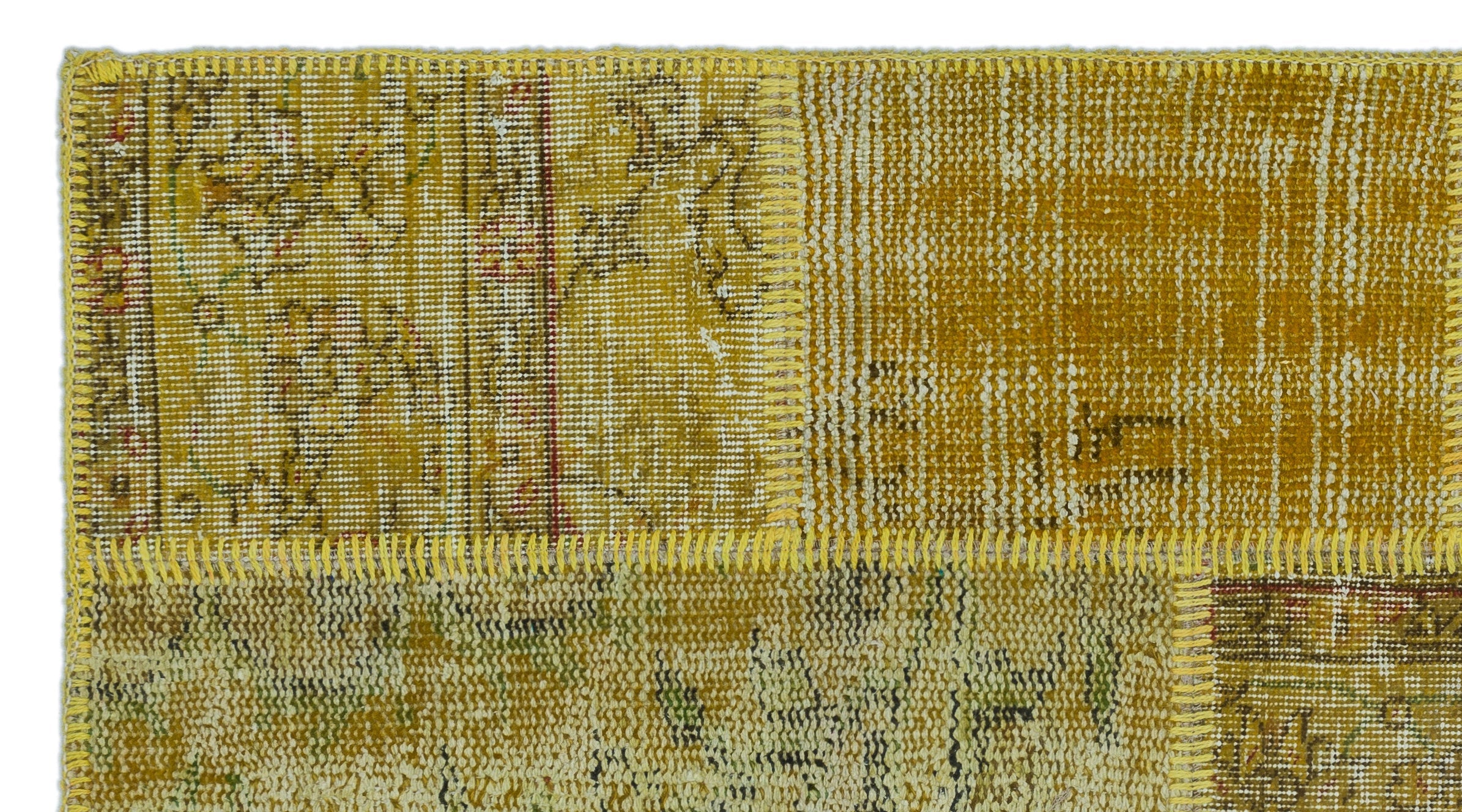 Iskece 25884 Yellow Patchwork Wool Handmade Area Rug 2'7" x 4'11"