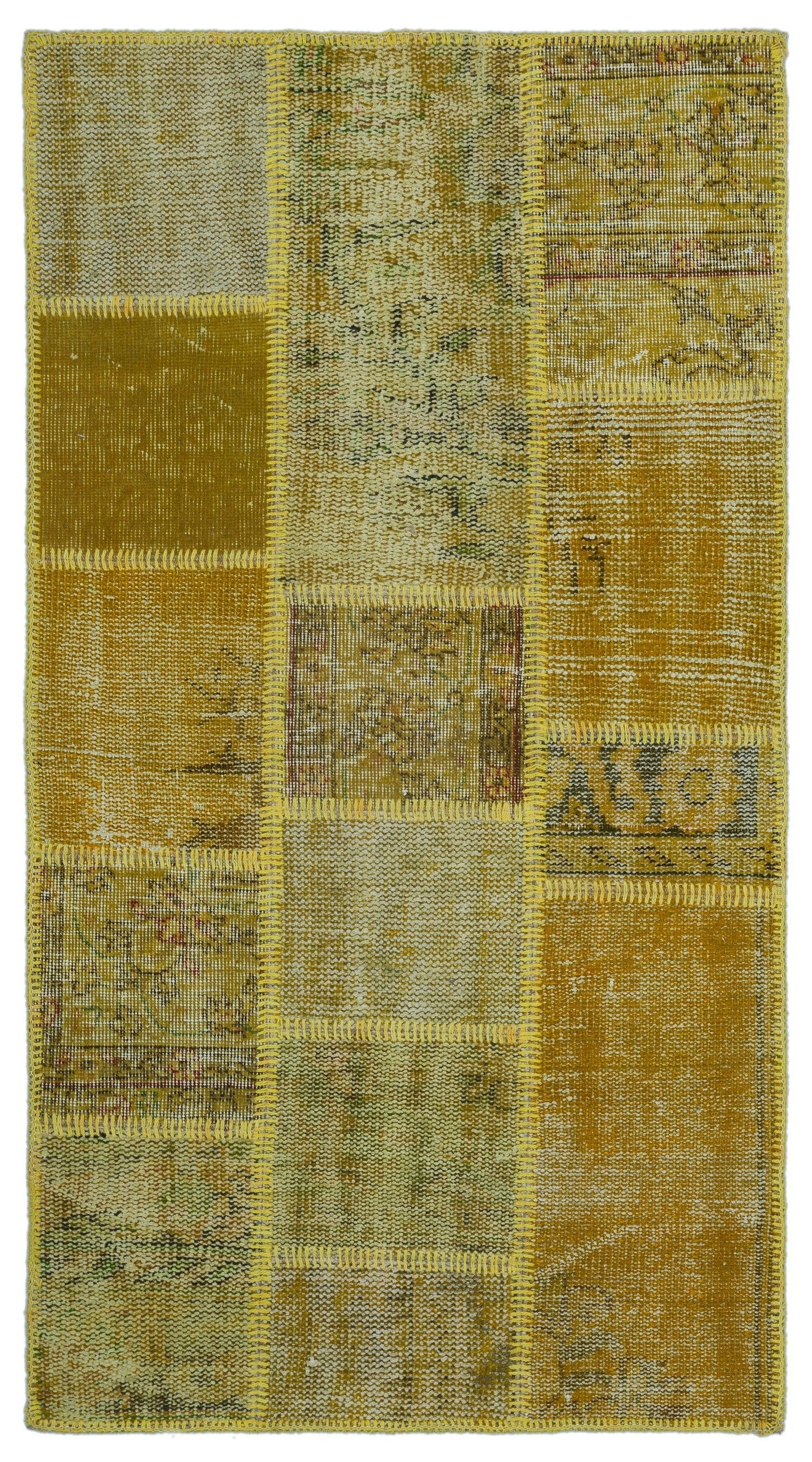 Iskece 25884 Yellow Patchwork Wool Handmade Area Rug 2'7" x 4'11"
